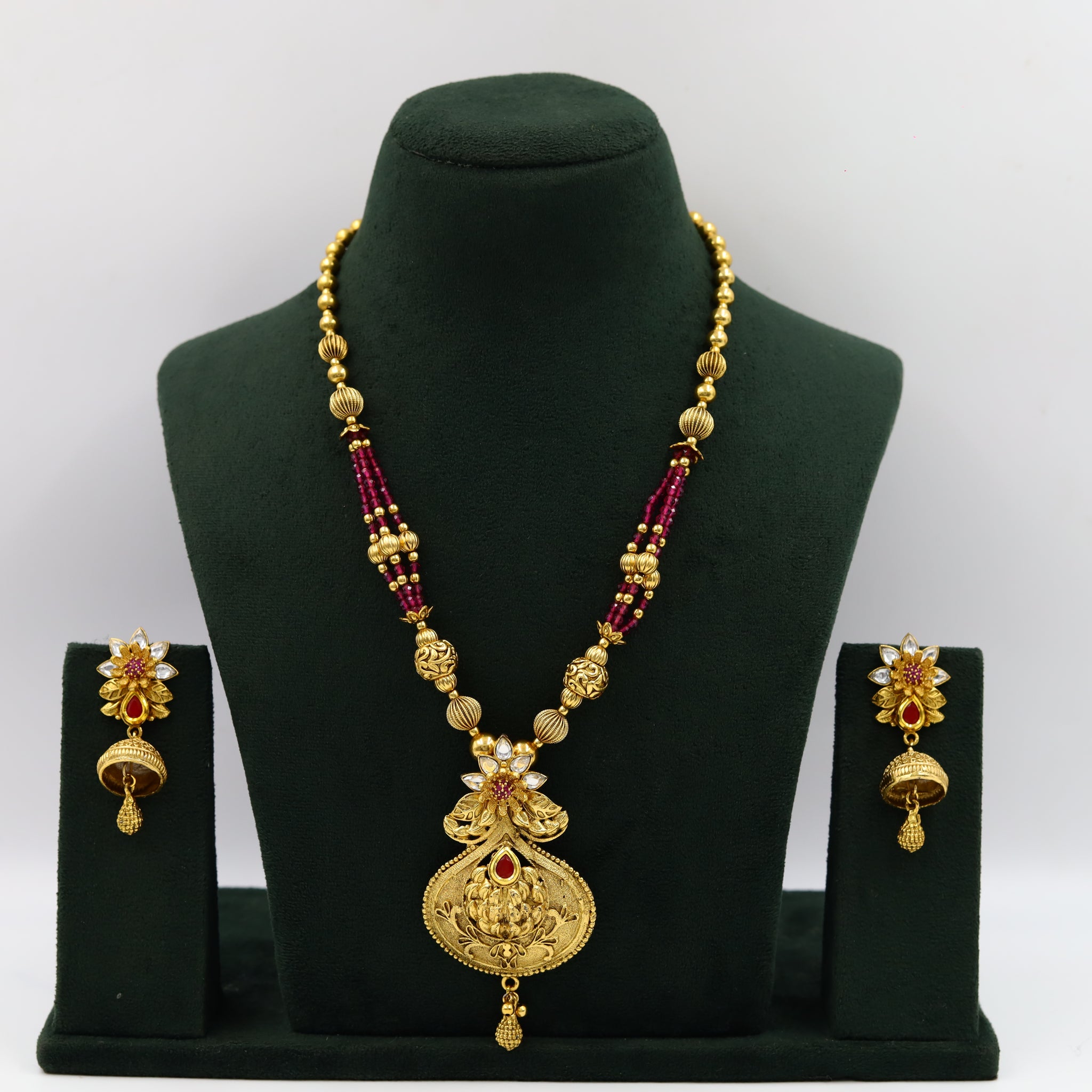 Ruby Gold Look Pendant Set