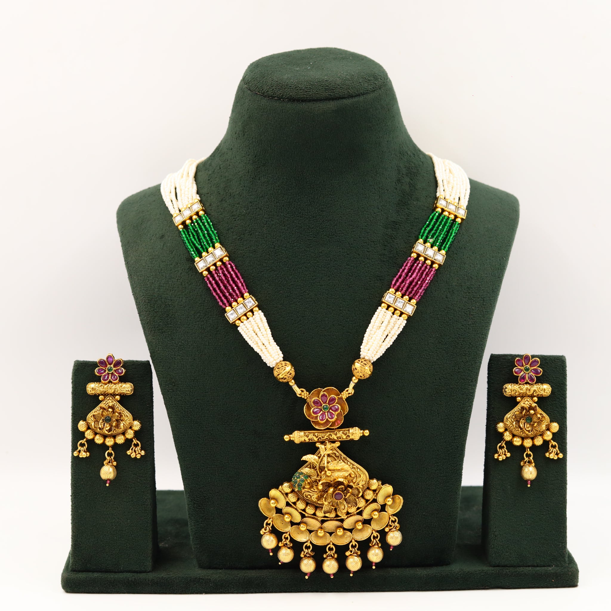 Ruby Green Gold Look Pendant Set 18301-5483