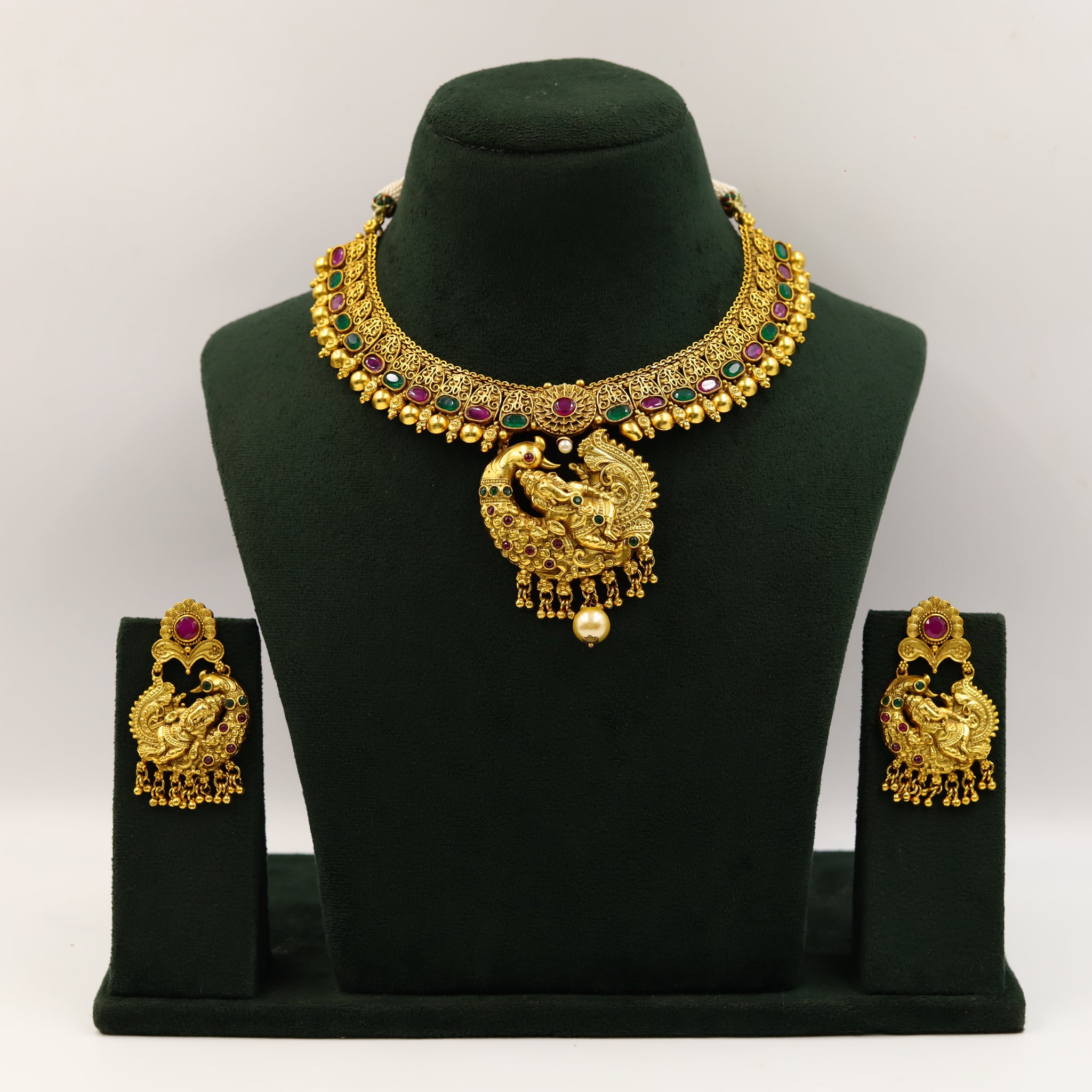 Ruby Green Temple Necklace Set 6167-1225