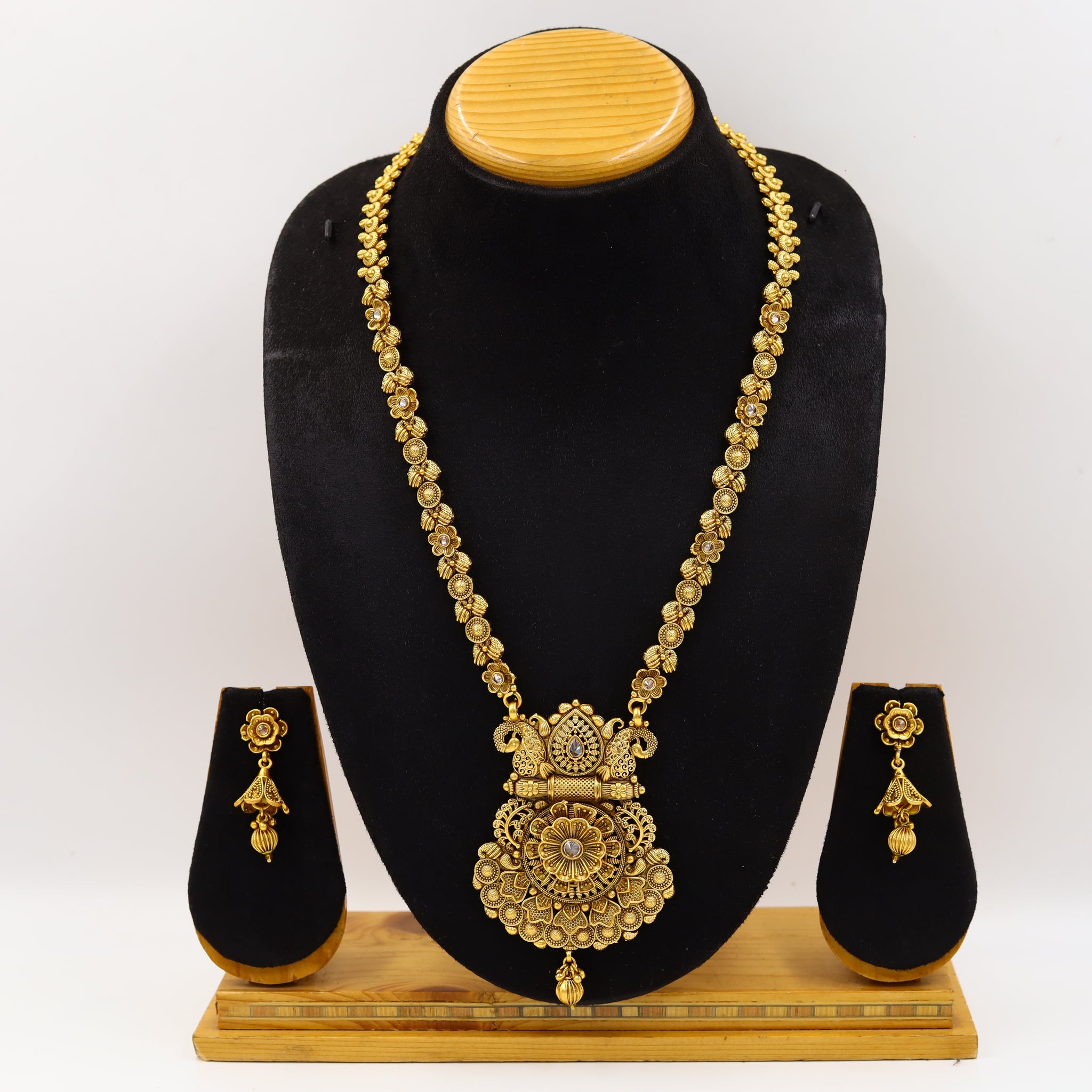 Antique Gold Finish Long Necklace Set 17284-4432