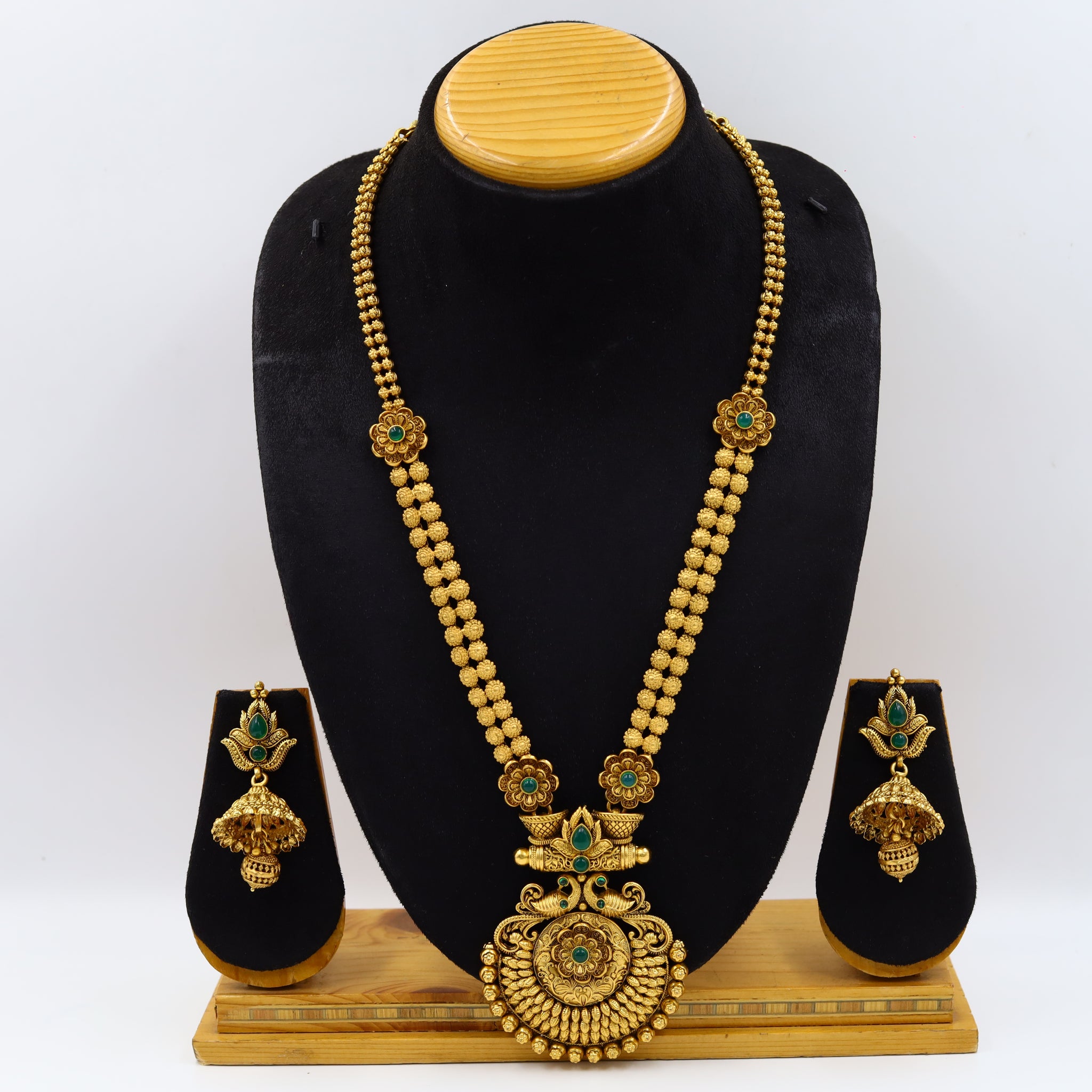 Green Gold Look Necklace Set 15428-2575