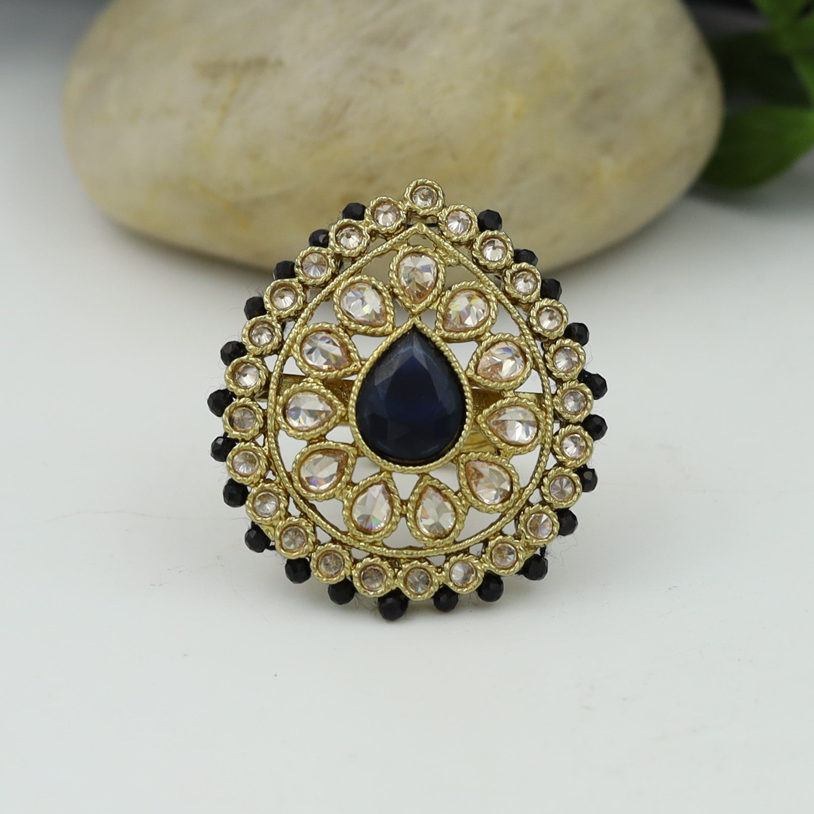 Antique Finish Cocktail Adjustable Black Ring 9660-4670