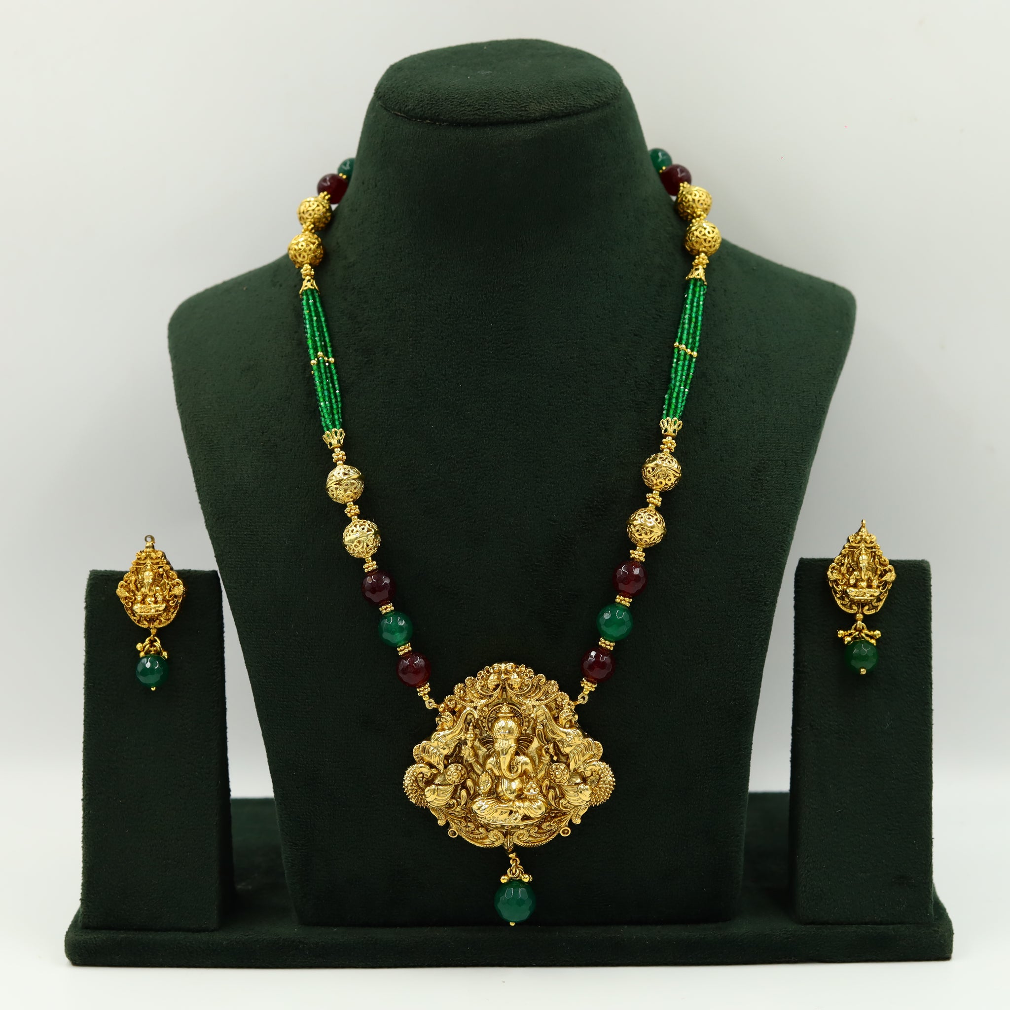 Ruby Green Temple Pendant Set 3433-7498