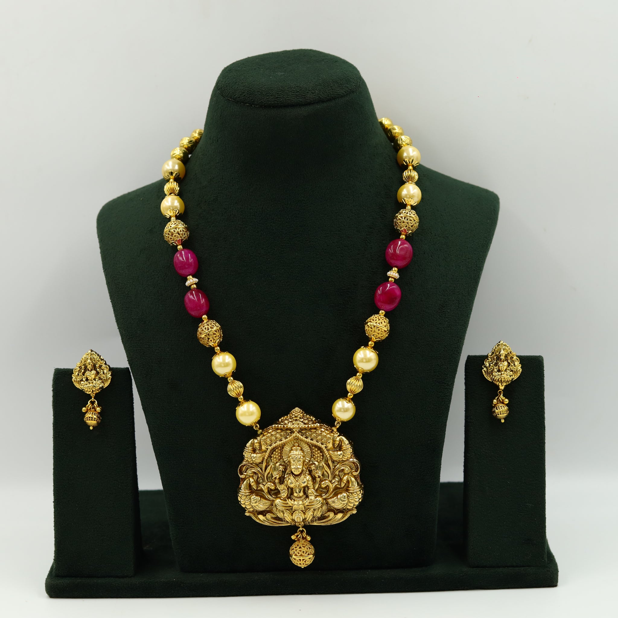 Ruby Temple Pendant Set