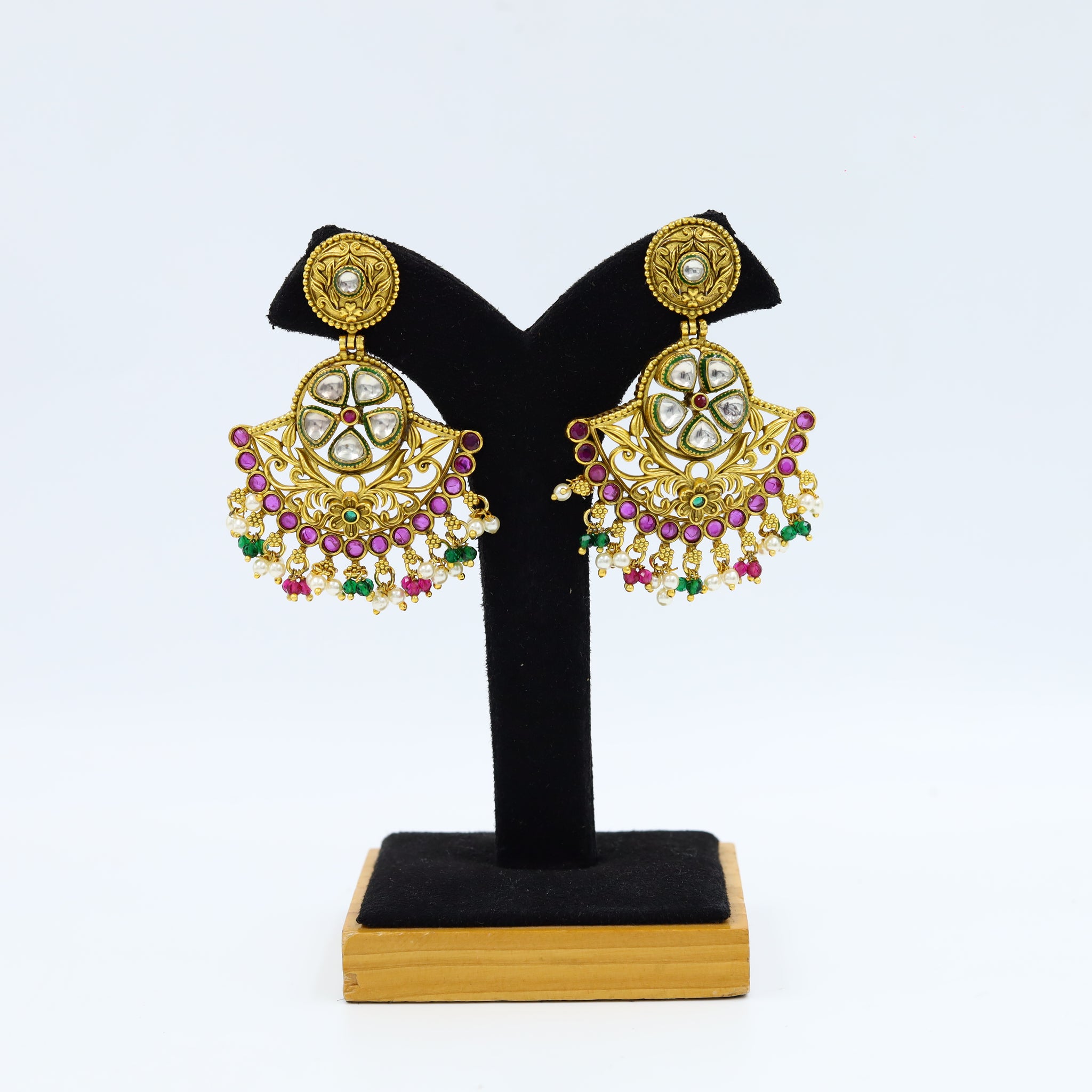 Ruby Green Gold Look Earring