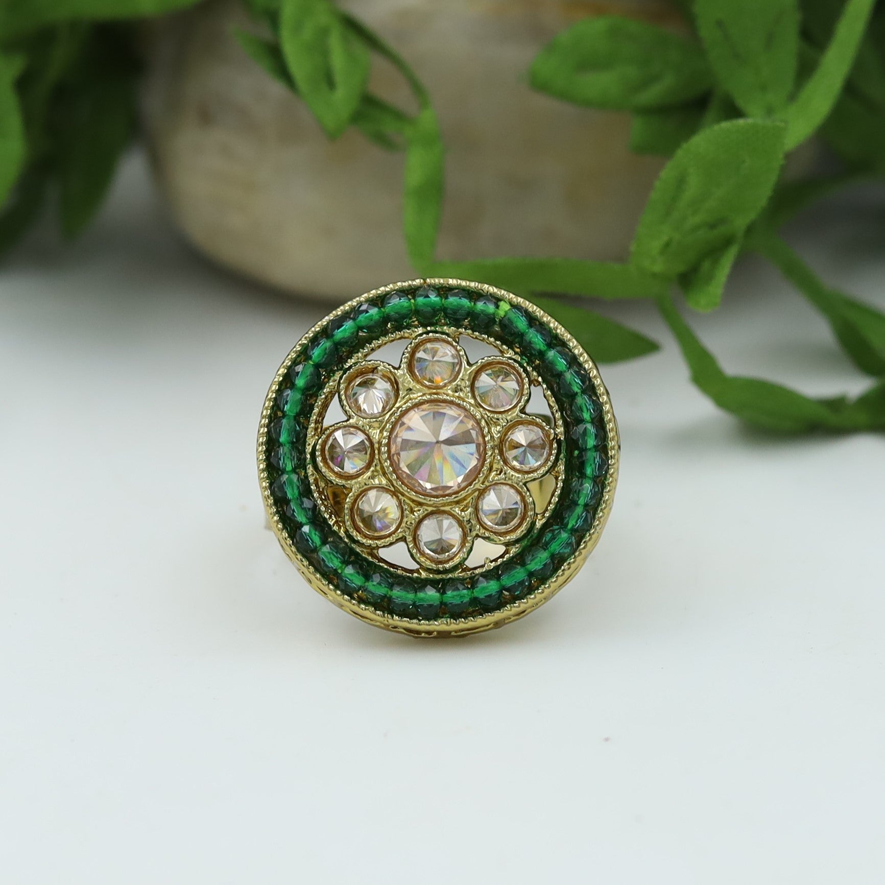 Antique Finish Adjustable Green Ring 11003-6848