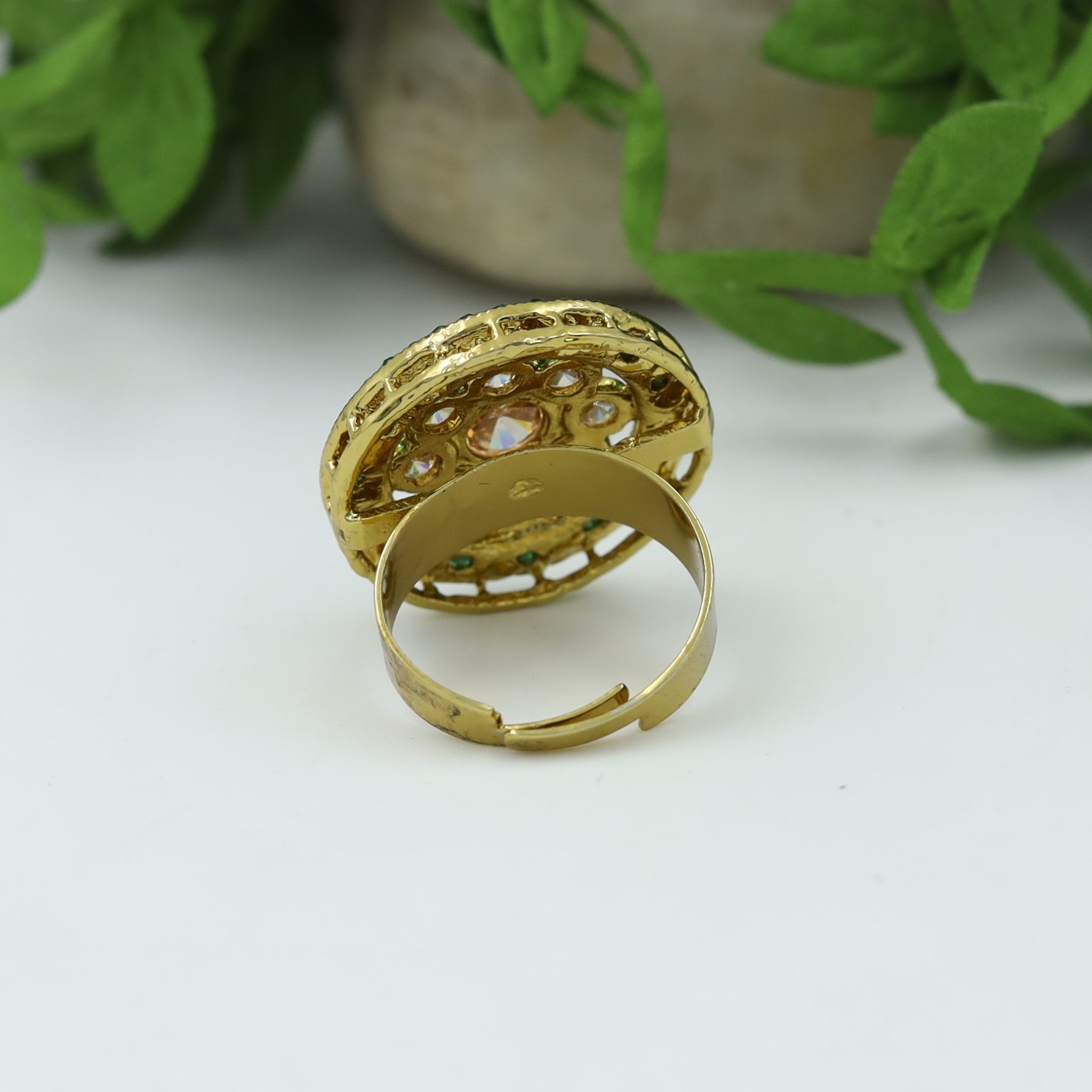 Antique Finish Adjustable Green Ring 11003-6848