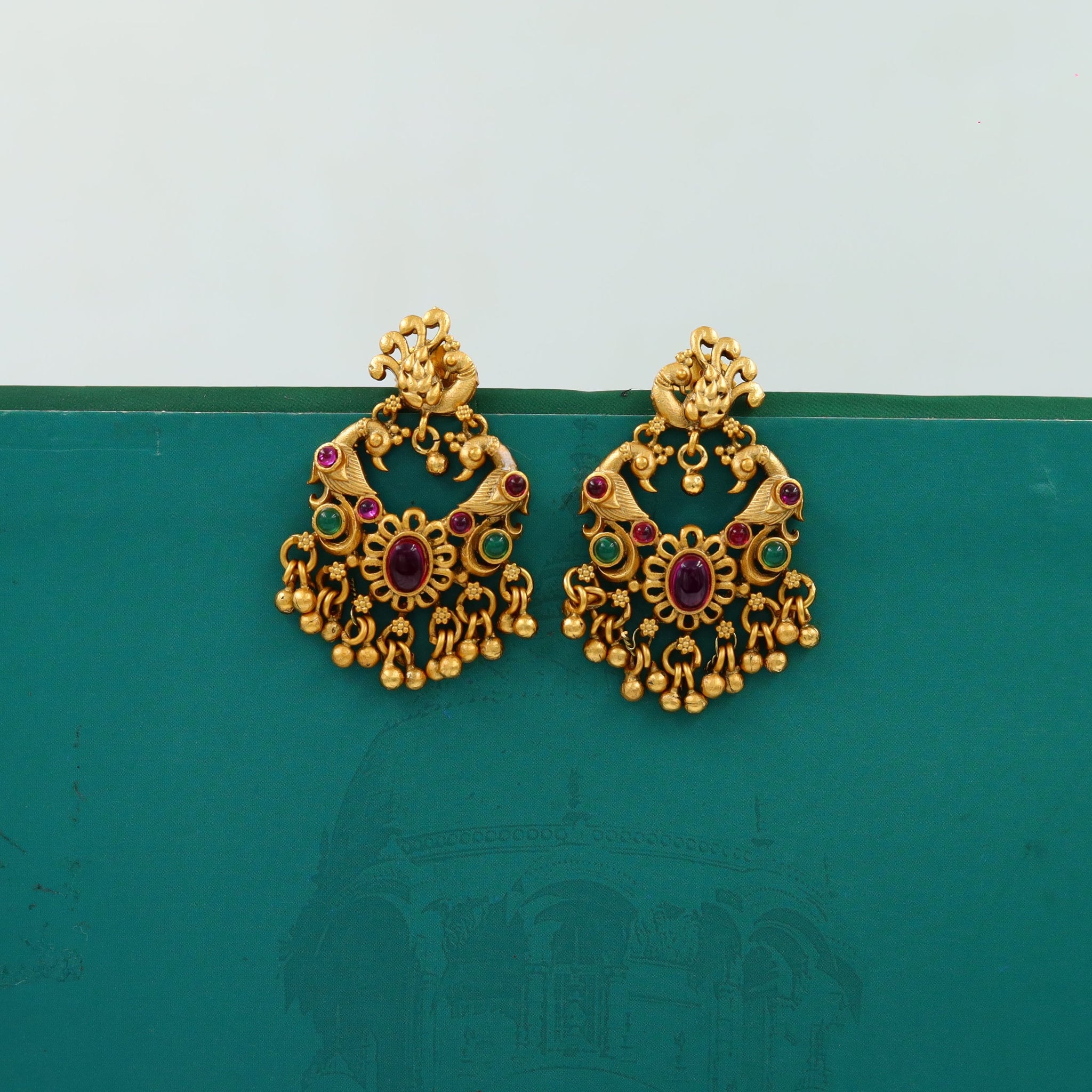 Ruby Green Gold Look Earring 1772-5837