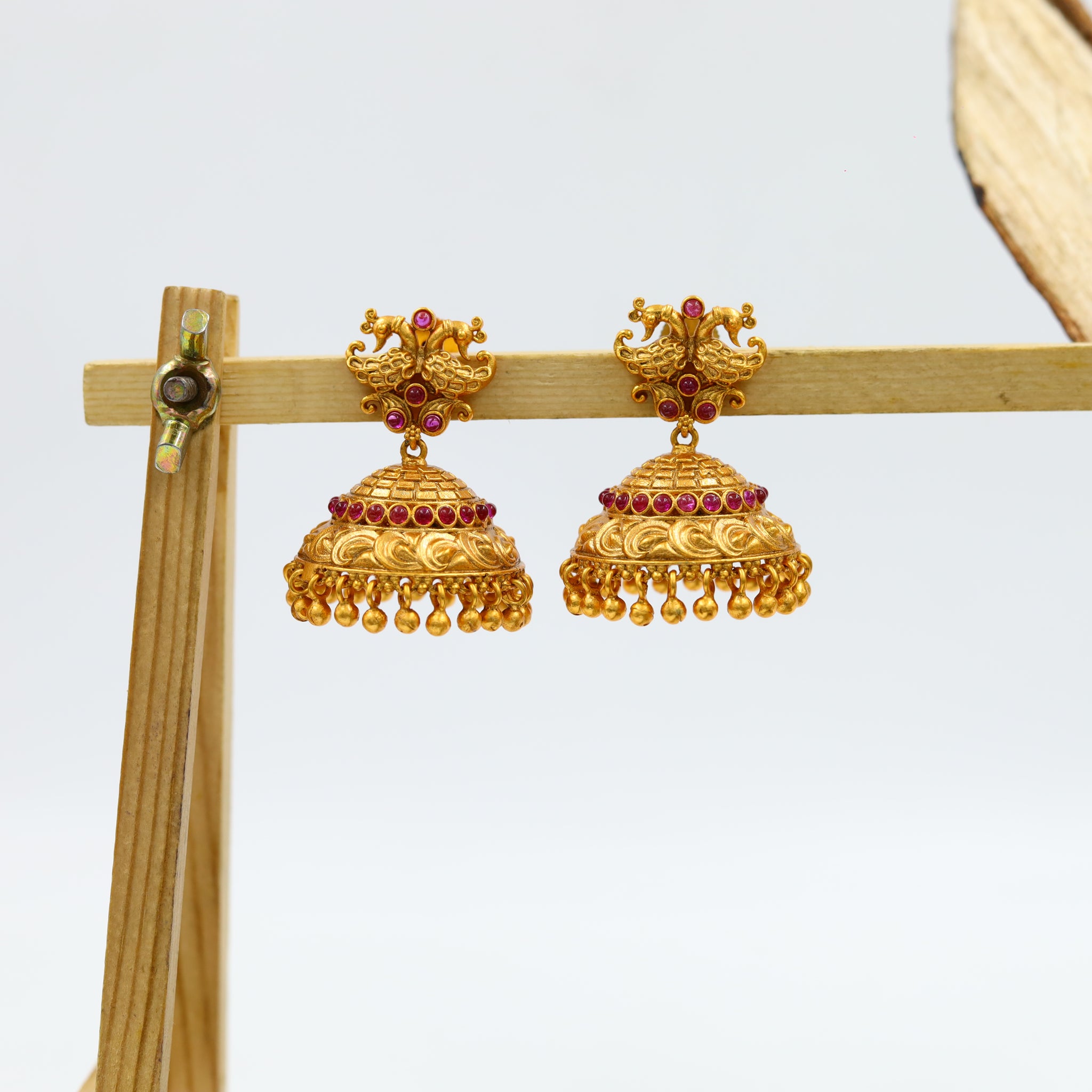 Ruby Gold Look Jhumki with Peacock design 1787-5852