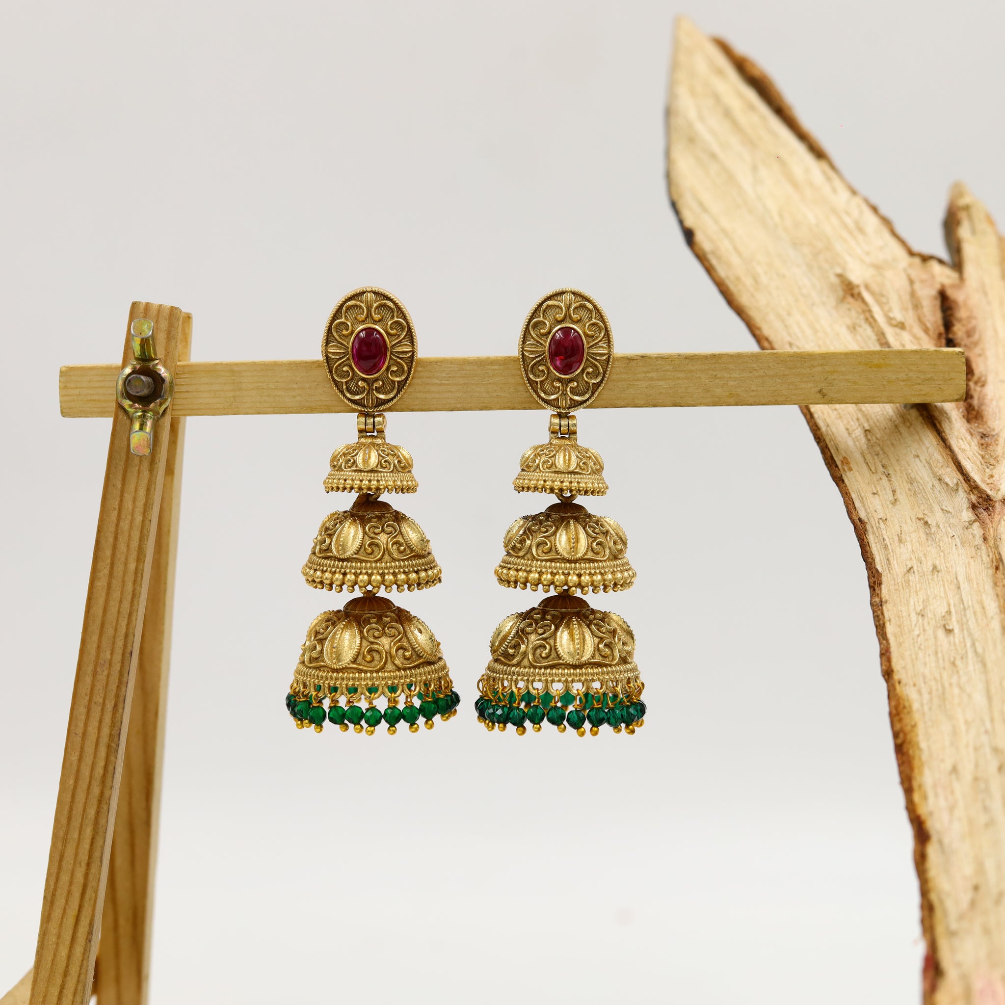 Ruby Green Gold Look Earring 15548-2695