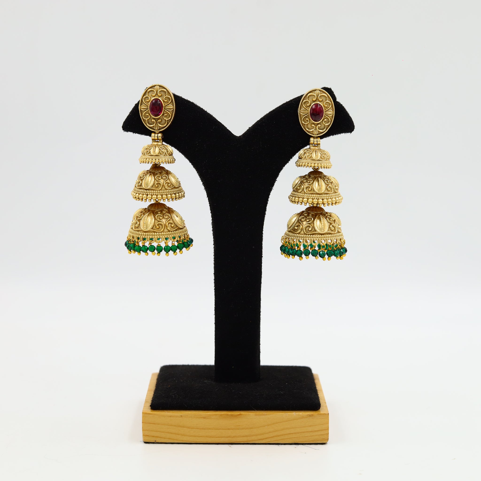 Ruby Green Gold Look Earring 15548-2695