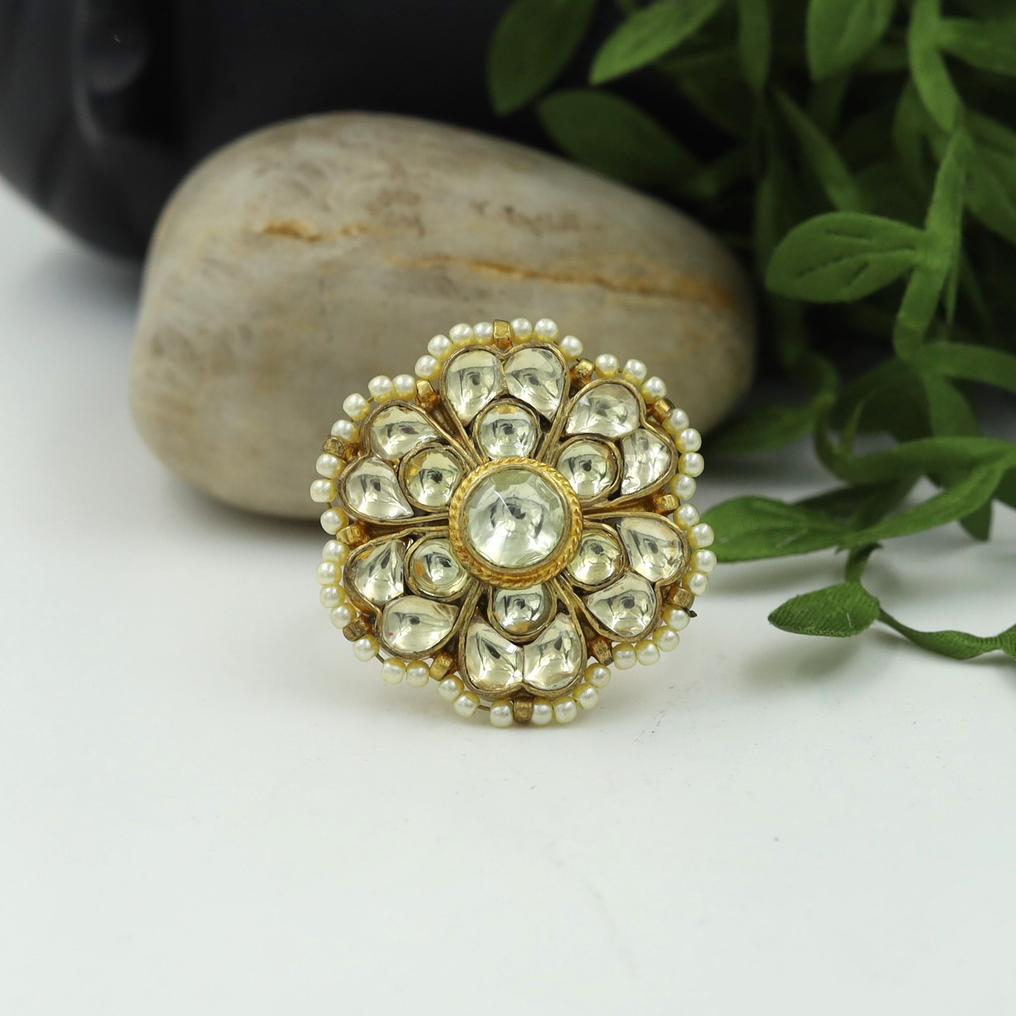 Kundan Cocktail Adjustable  Gold Ring 1412-5477