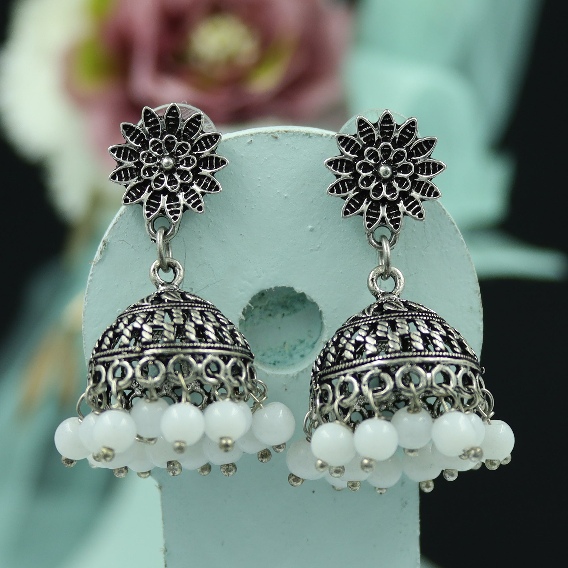 THE SKY SWAY - EMBELLISHED OXIDISED EARRINGS