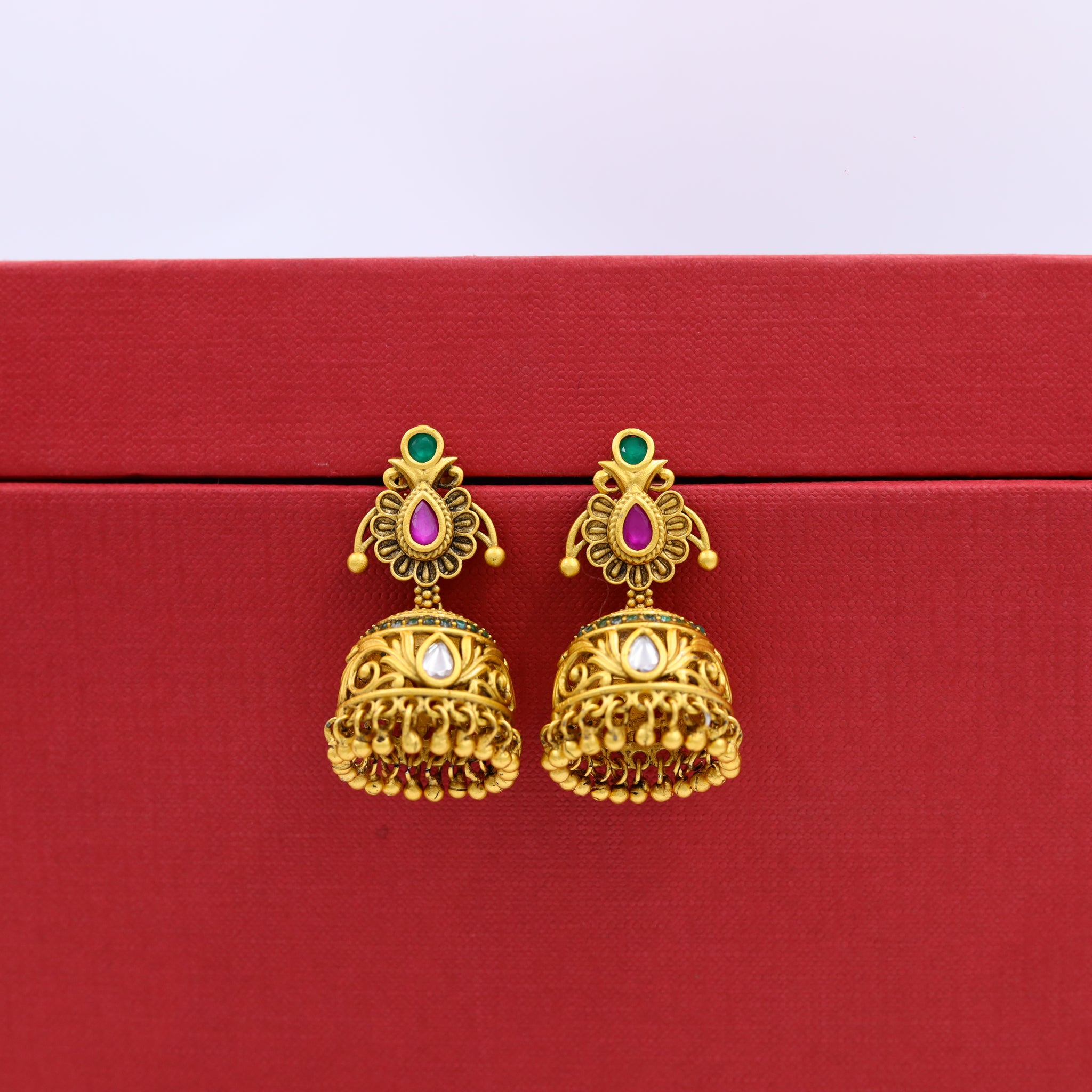 Ruby Green Gold Look Earring 15555-2702