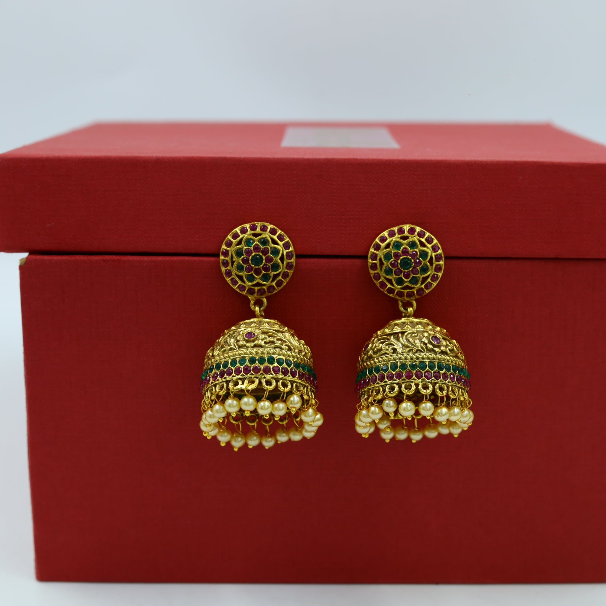 Ruby Green Antique Gold Finish Earring 4473-8538