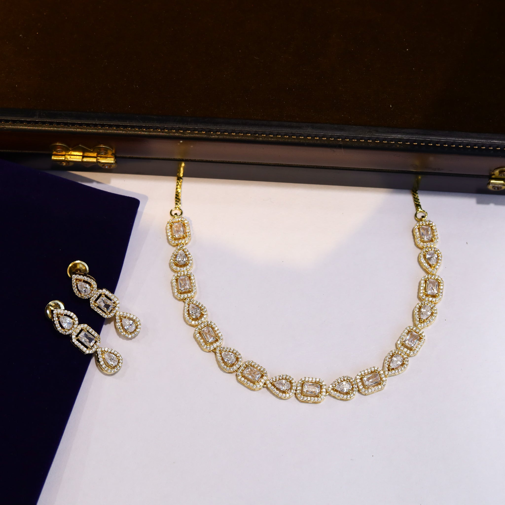 Round Neck Zircon/AD Necklace Set 13972-33