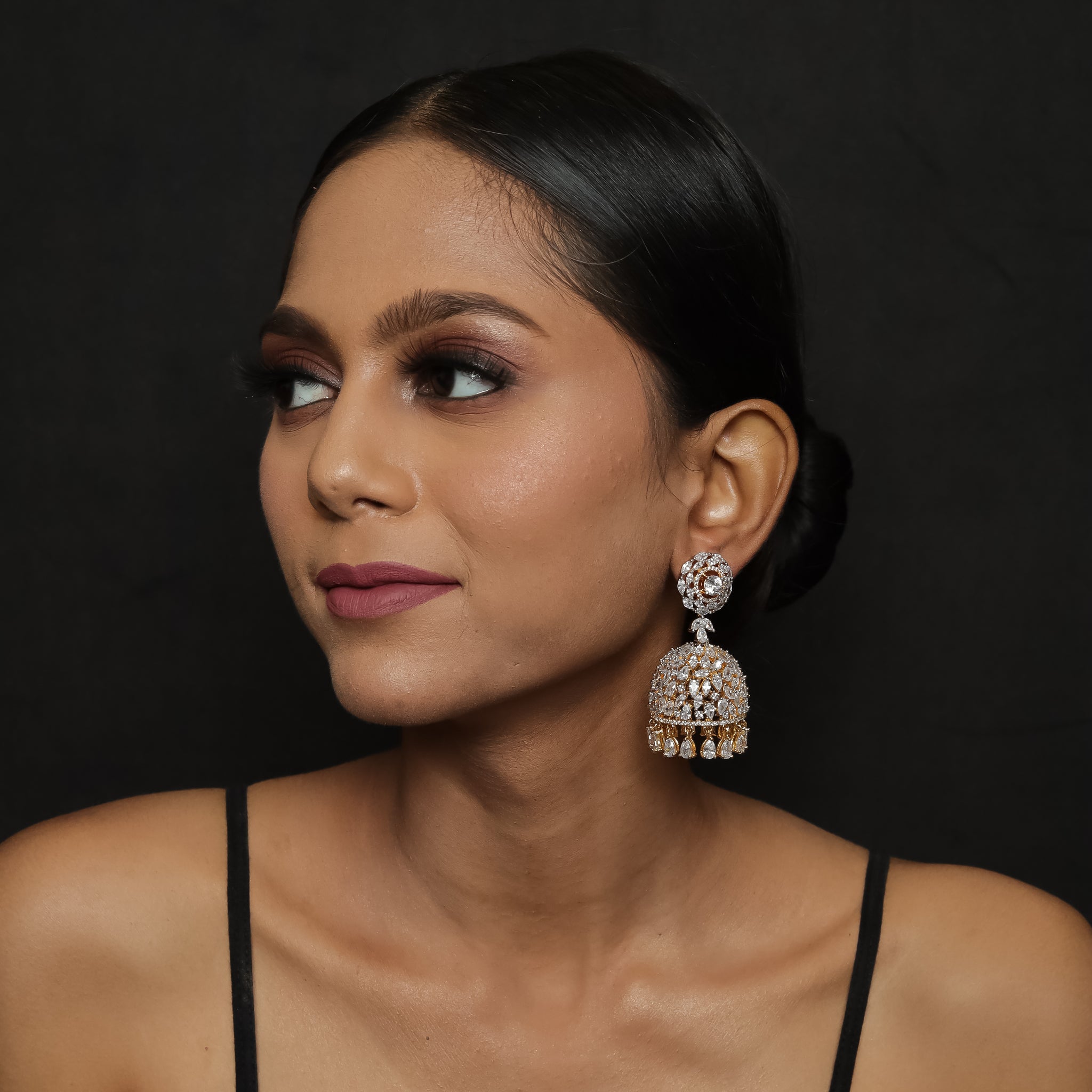 Gold Zircon/AD Earring 9889-5049 - Dazzles Jewellery