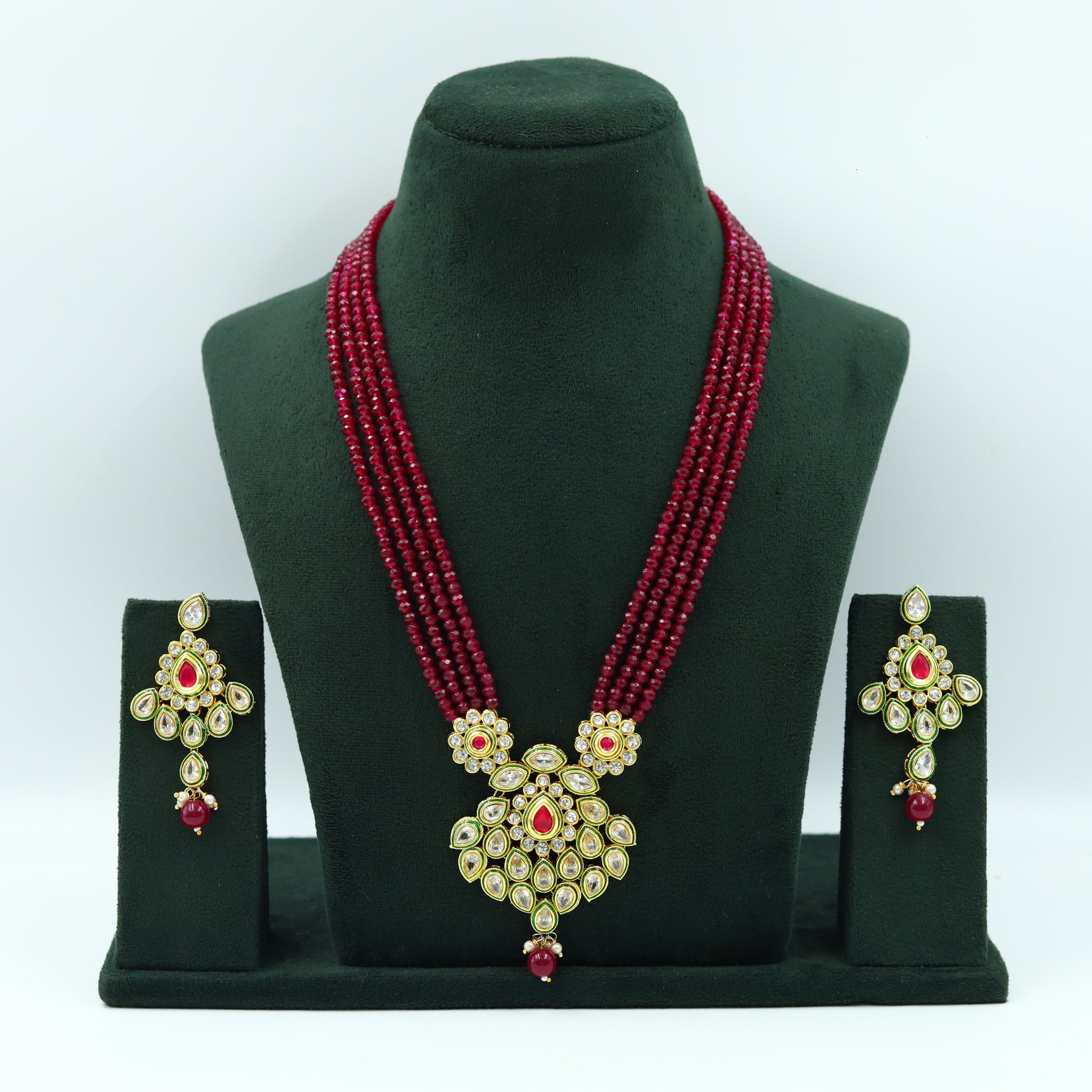 Ruby Polki Pendant Set 17401-4549