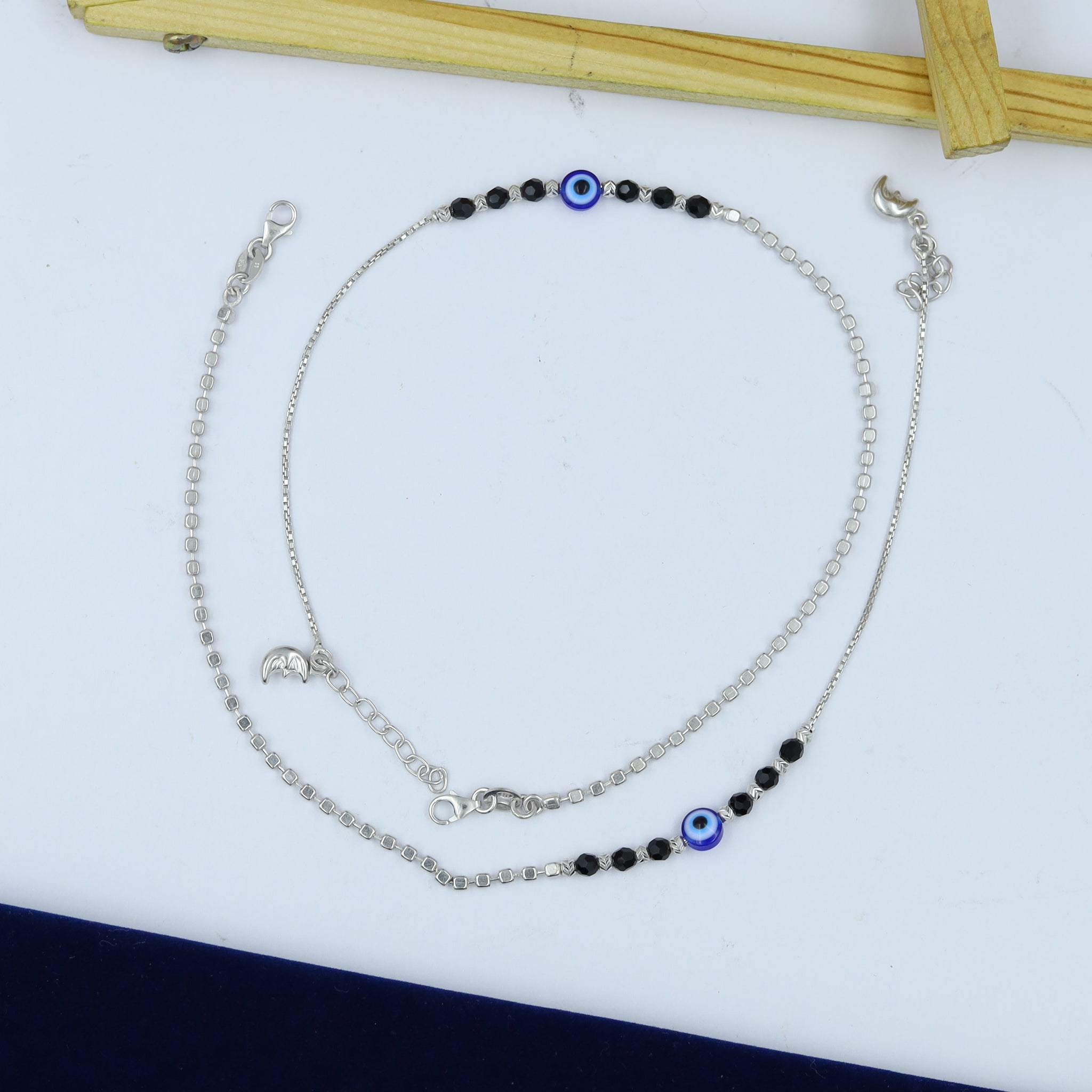 Pure 925 Hallmarked Evil Eye Silver Anklet 14477-22