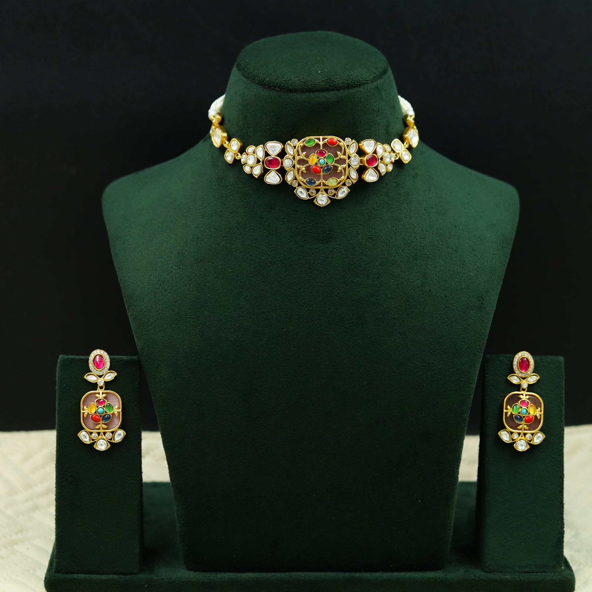 Sabyasachi Inspired Moissanite Choker Kundan Necklace Set 11858-87