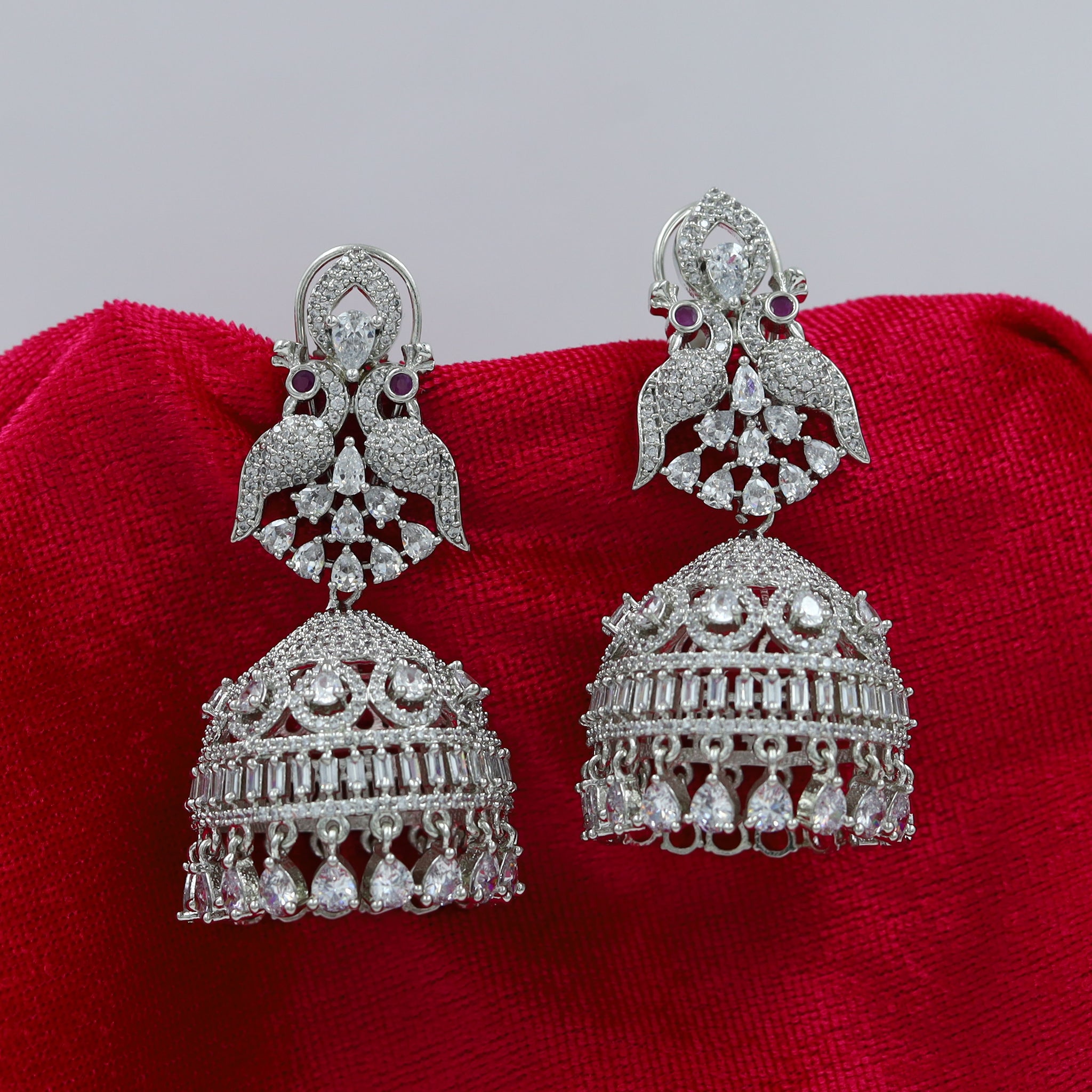 Silver Plated Zircon/AD Jhumki 17956-5138