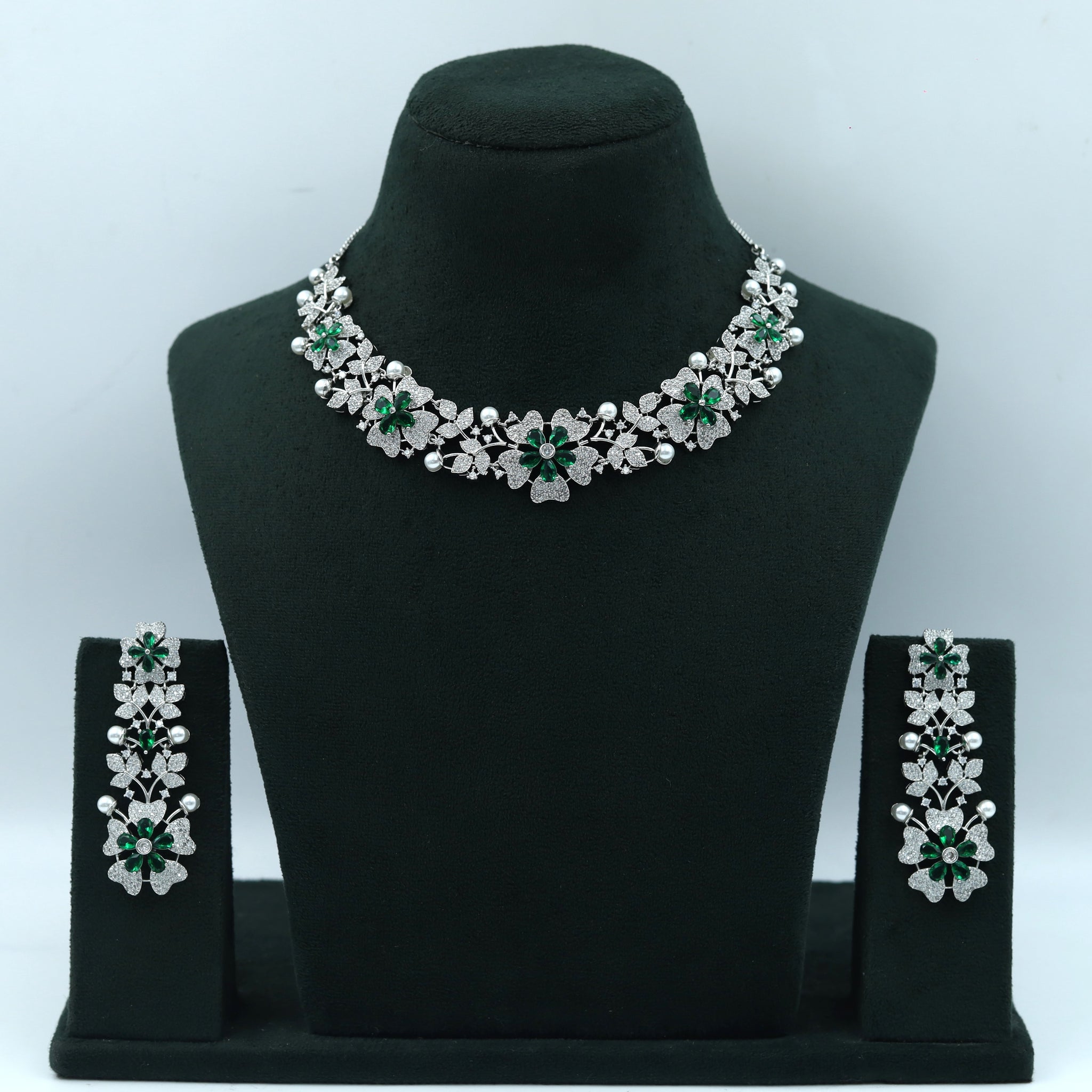 Round Neck Zircon/AD Necklace Set 10608-68