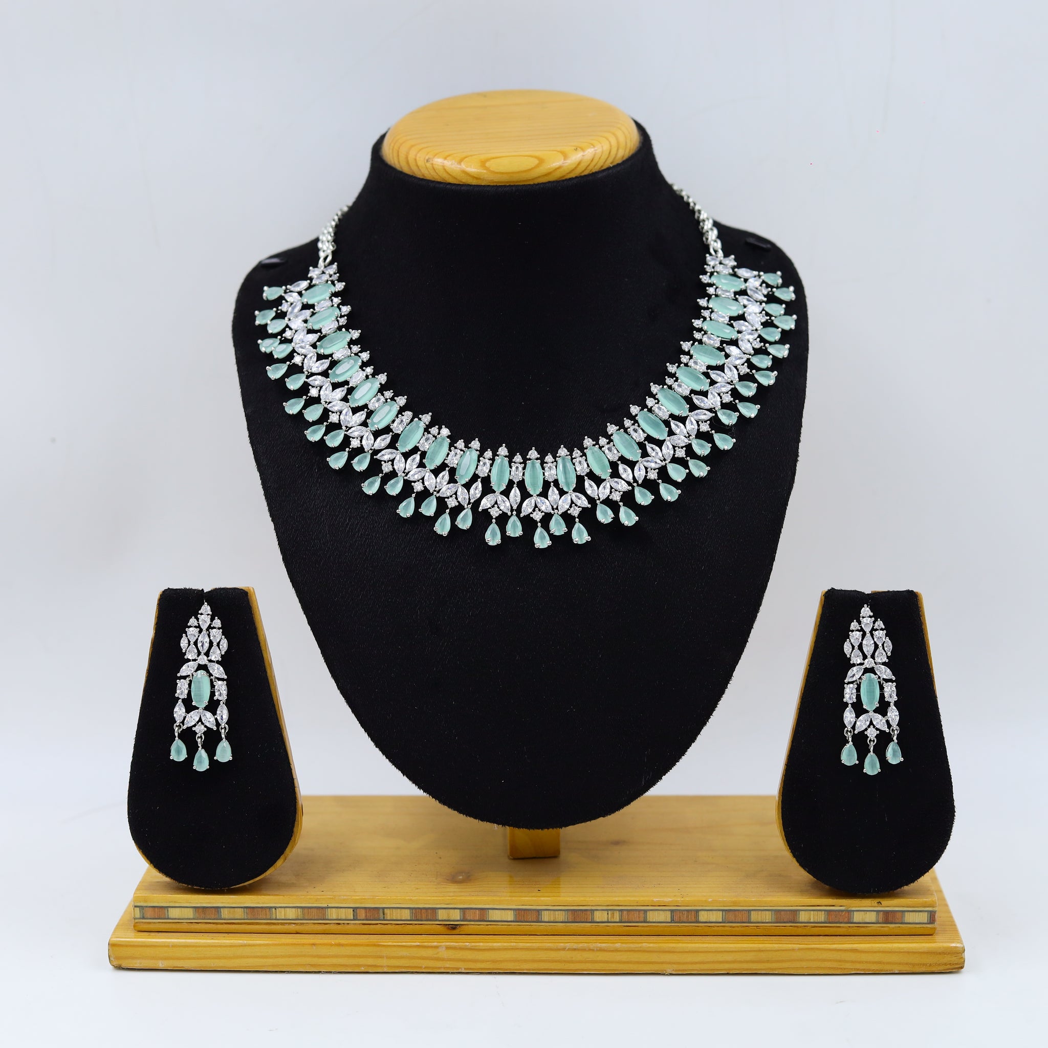 Mint Green Zircon/AD Necklace Set  19486-6673