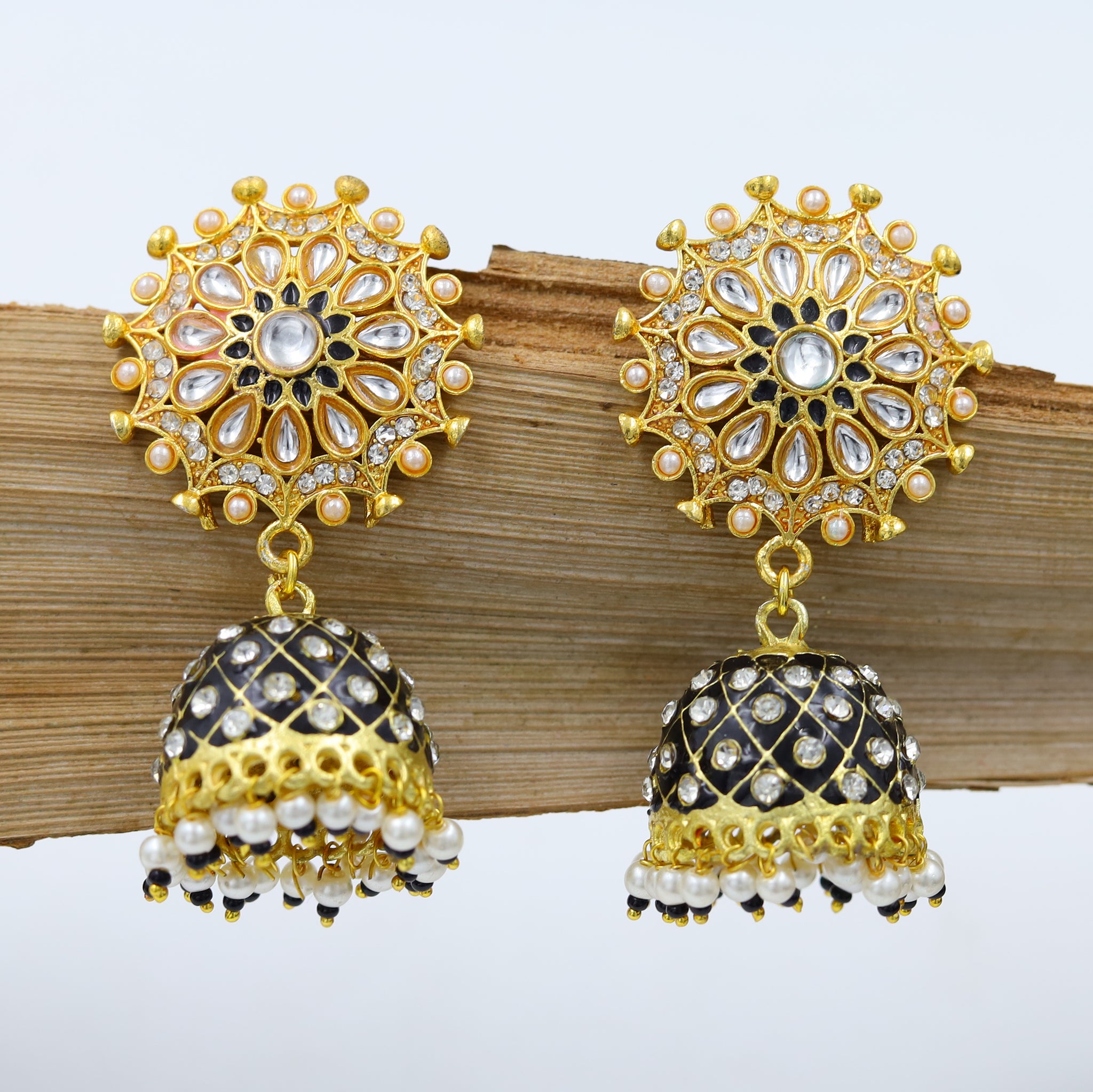 Black Kundan Earring 6982