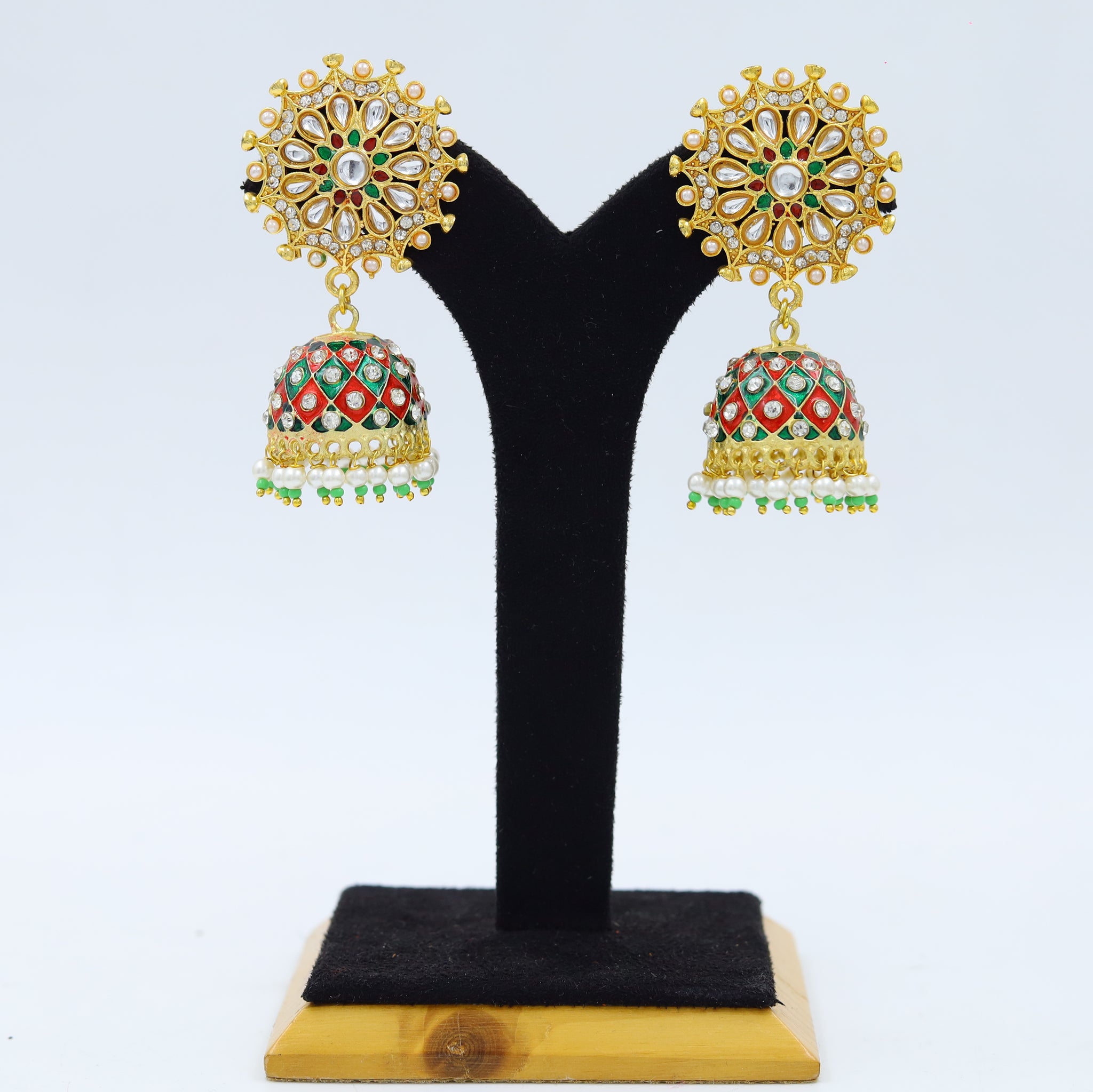 Red Green Kundan Earring