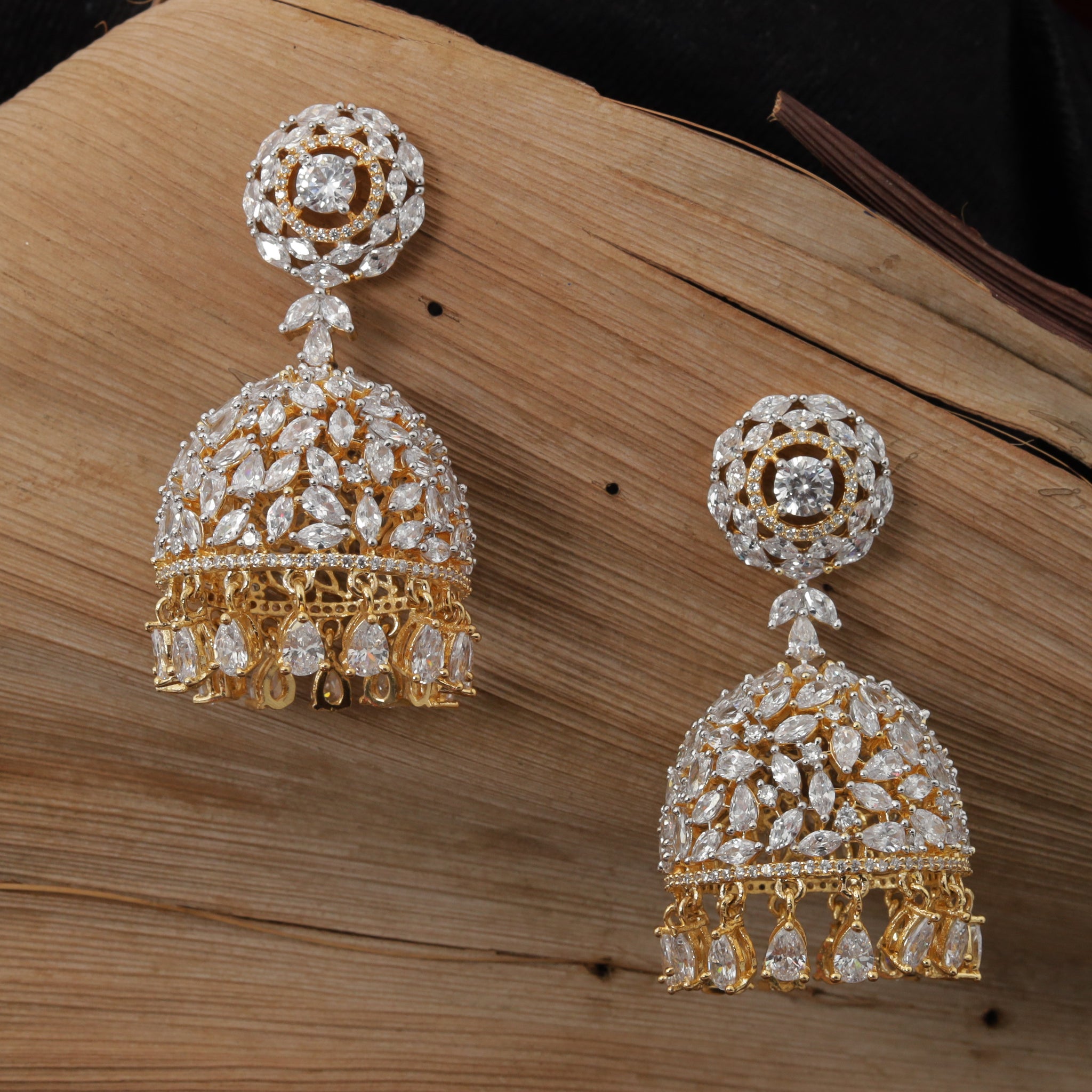 Gold Zircon/AD Earring 9889-5049 - Dazzles Jewellery