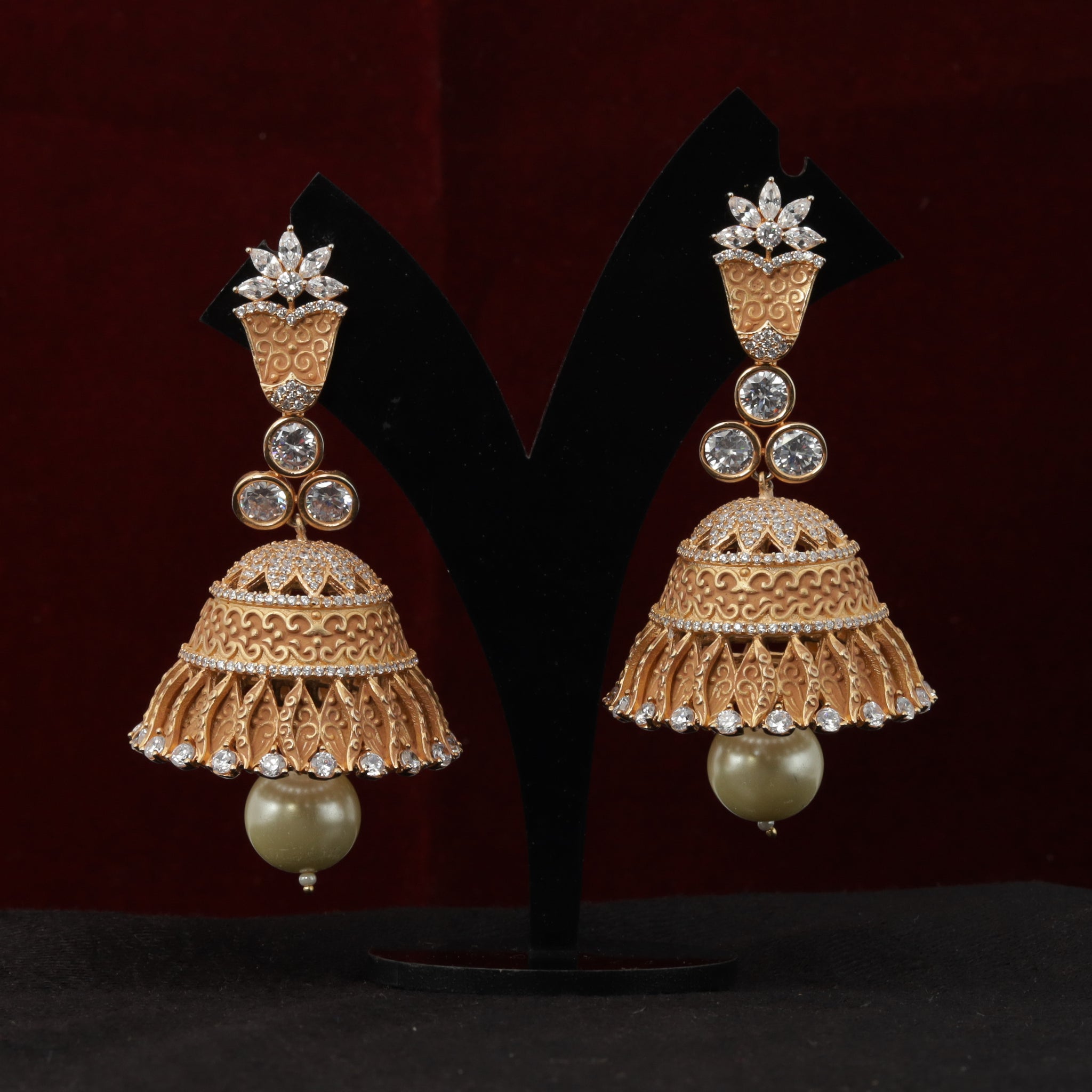 Rose Matte Gold Plated Zircon/AD Jhumki 9524-100 - Dazzles Jewellery