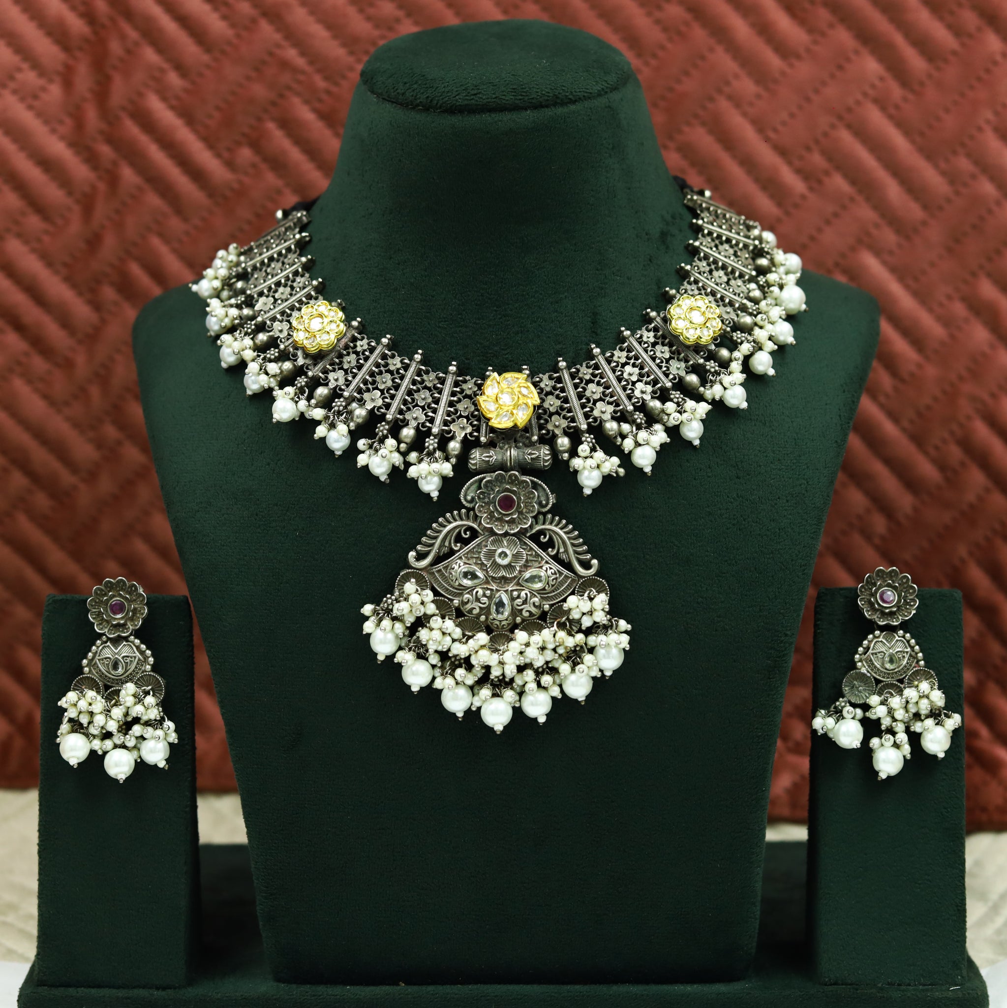 Round Neck Oxidized Necklace Set 4333-81