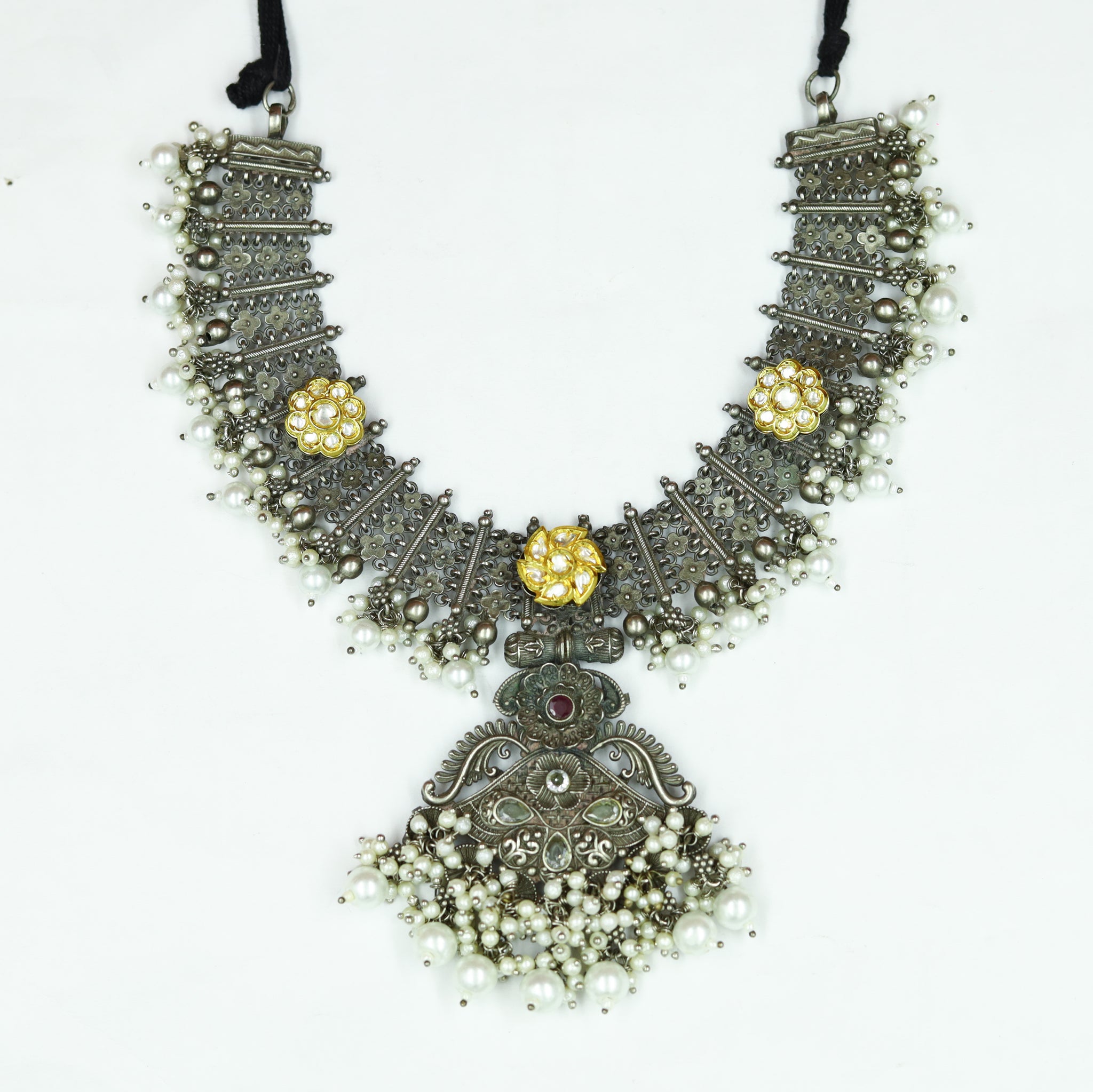 Round Neck Oxidized Necklace Set 4333-81