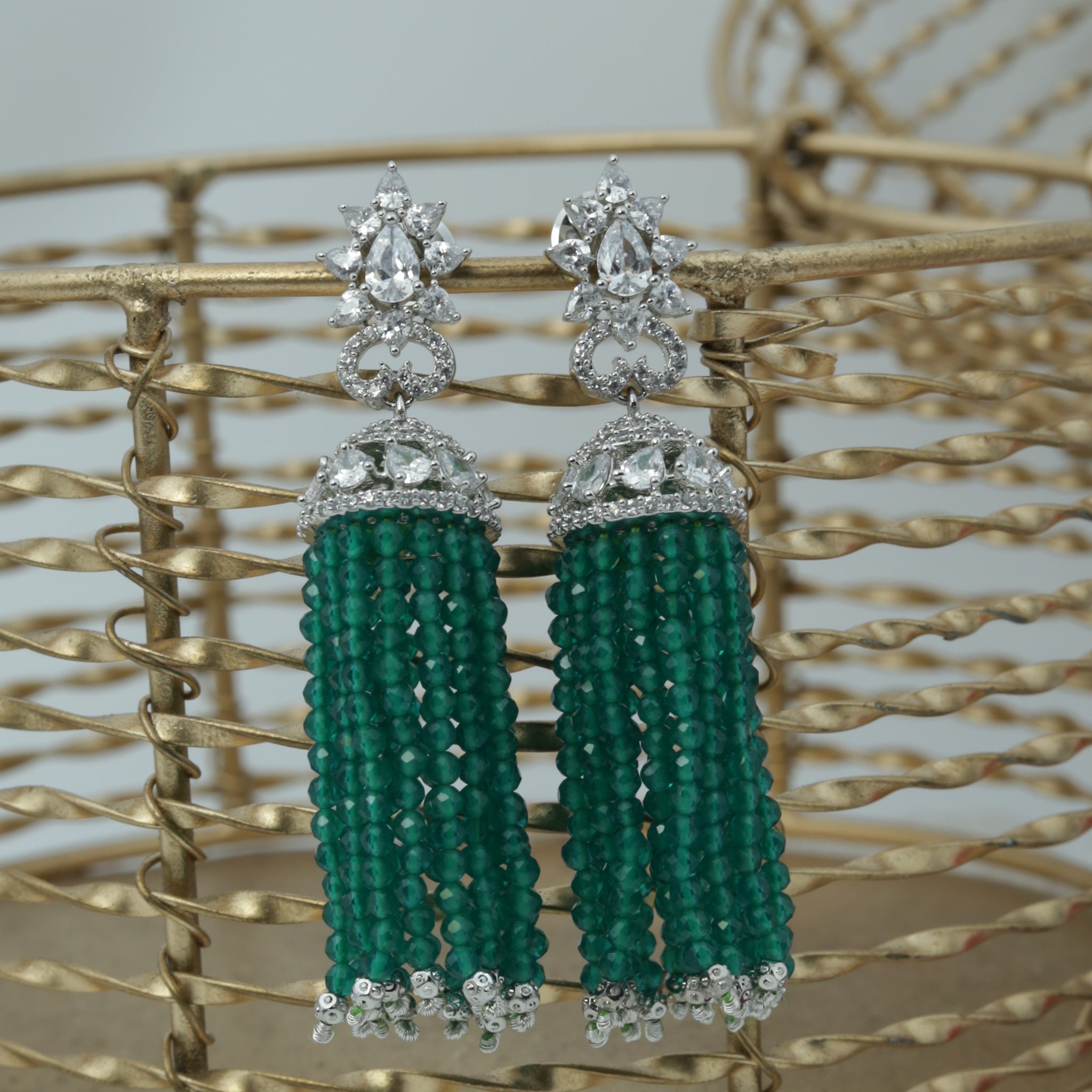 Green Zircon/AD Earring 17696-4878 - Dazzles Jewellery