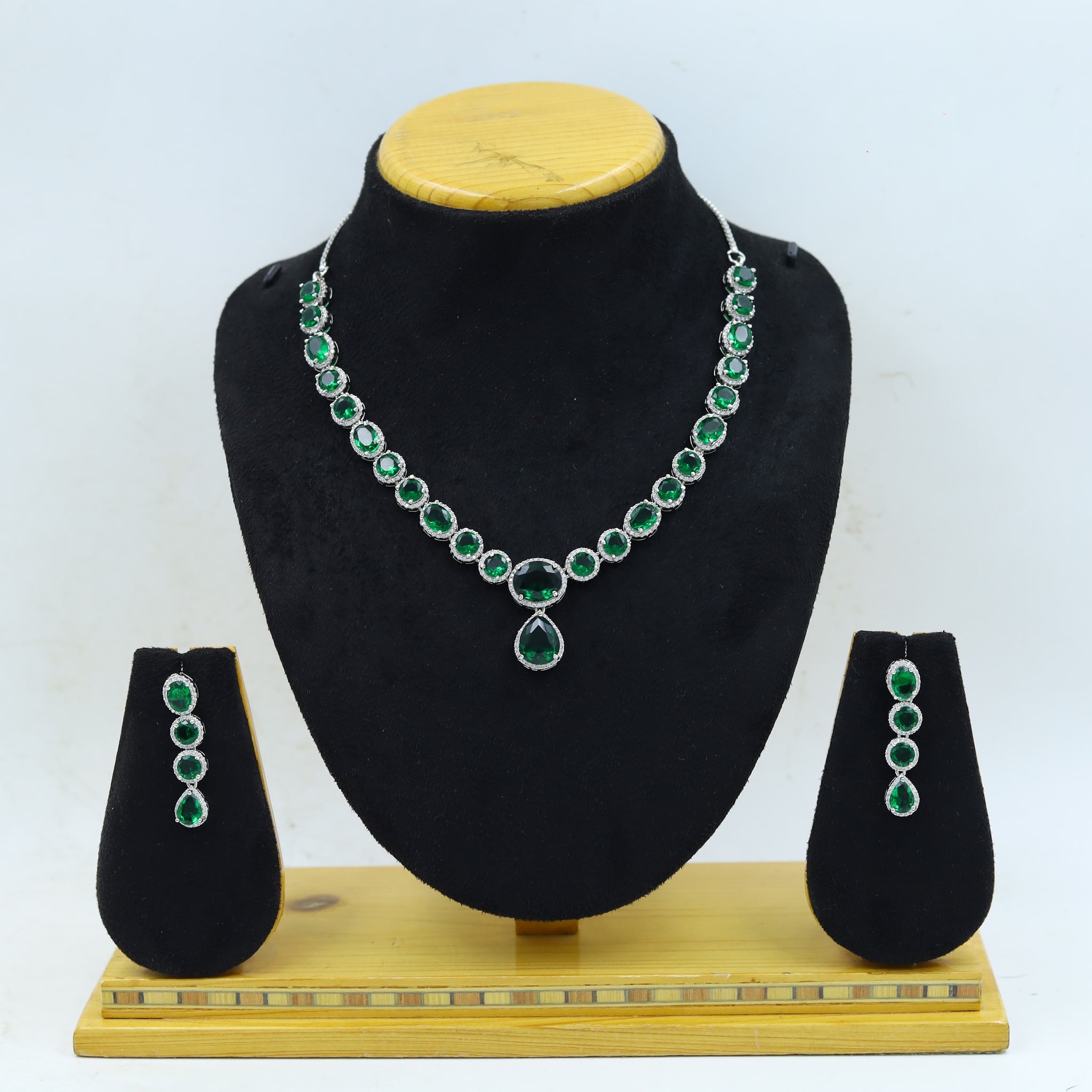 Round Neck Zircon/AD Necklace Set 13973-33