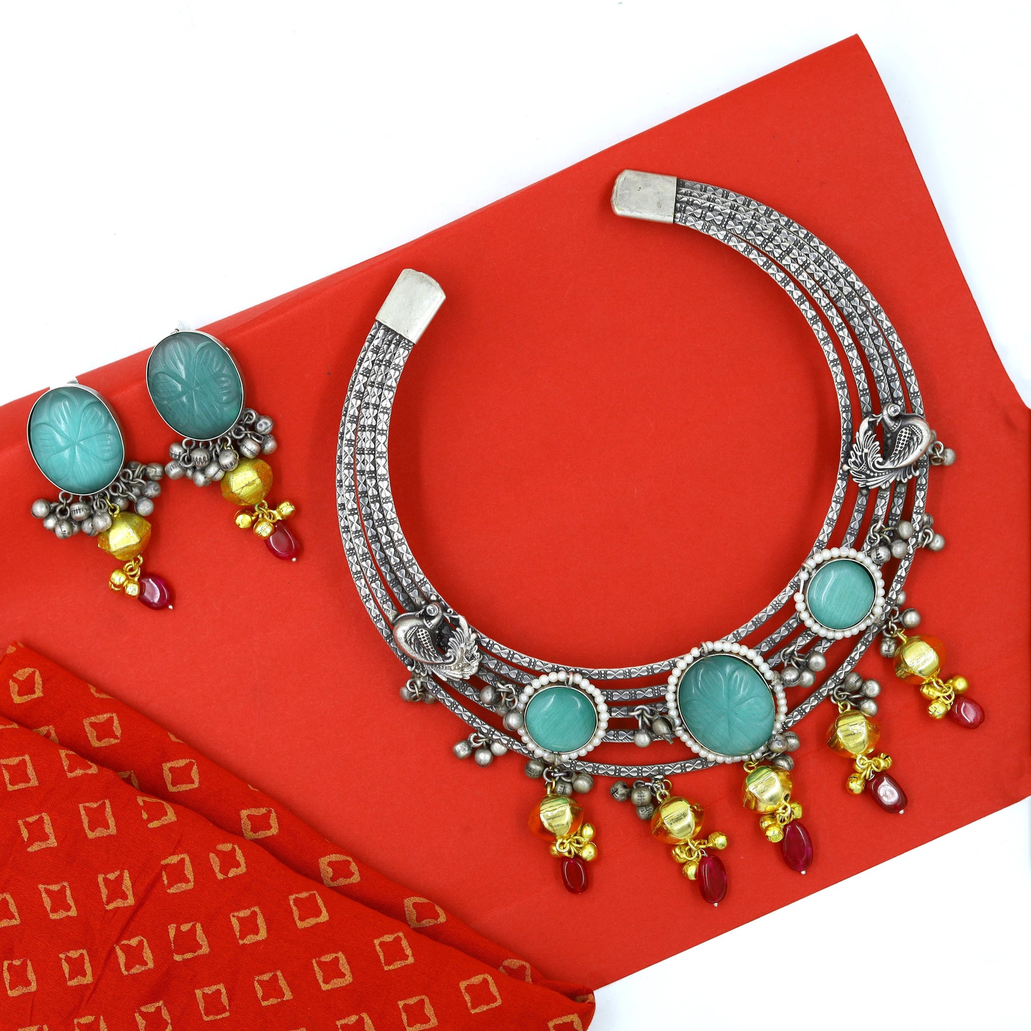 Oxidized Necklace Set Round Neck 14779-59