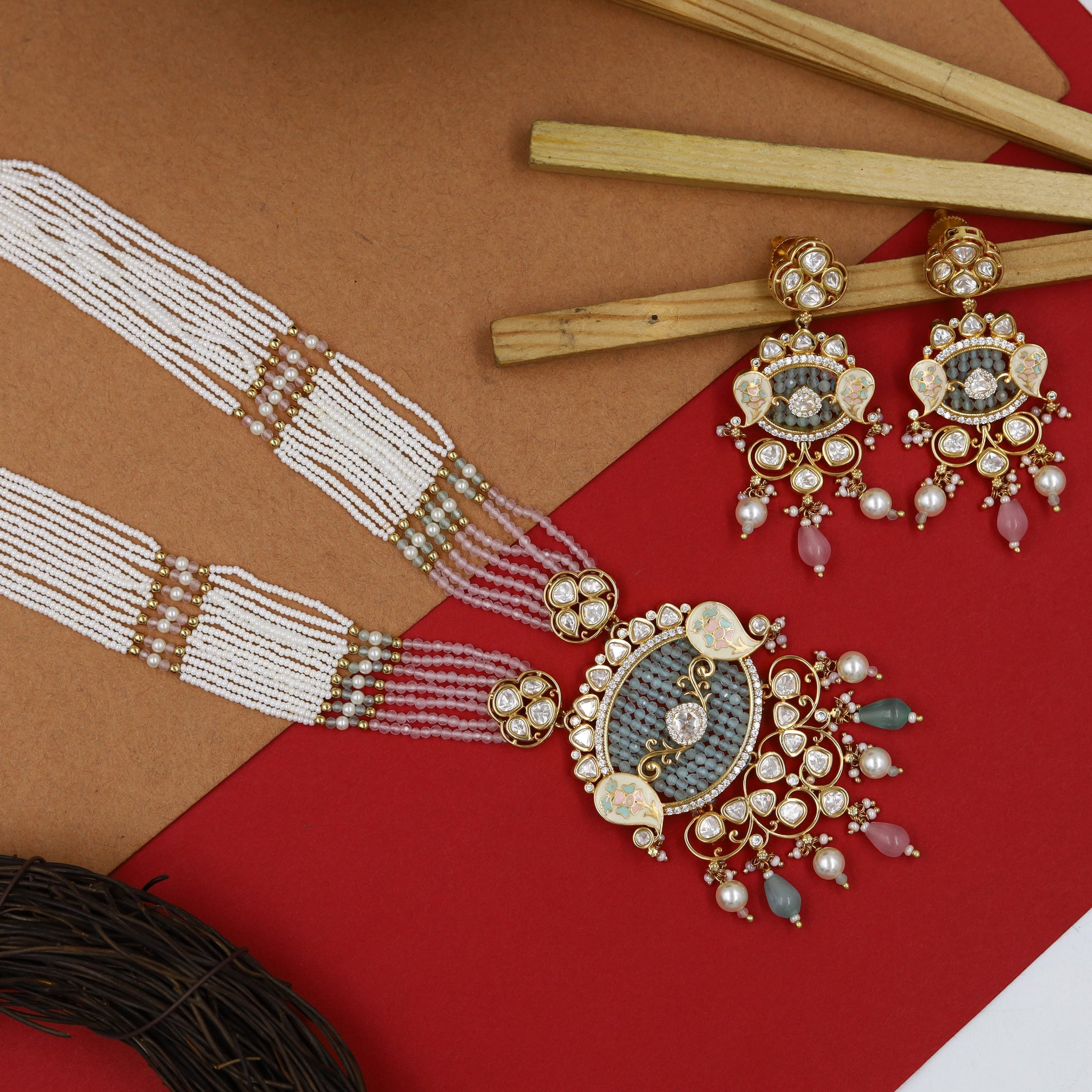 Long Neck Kundan Necklace Set 12795-68