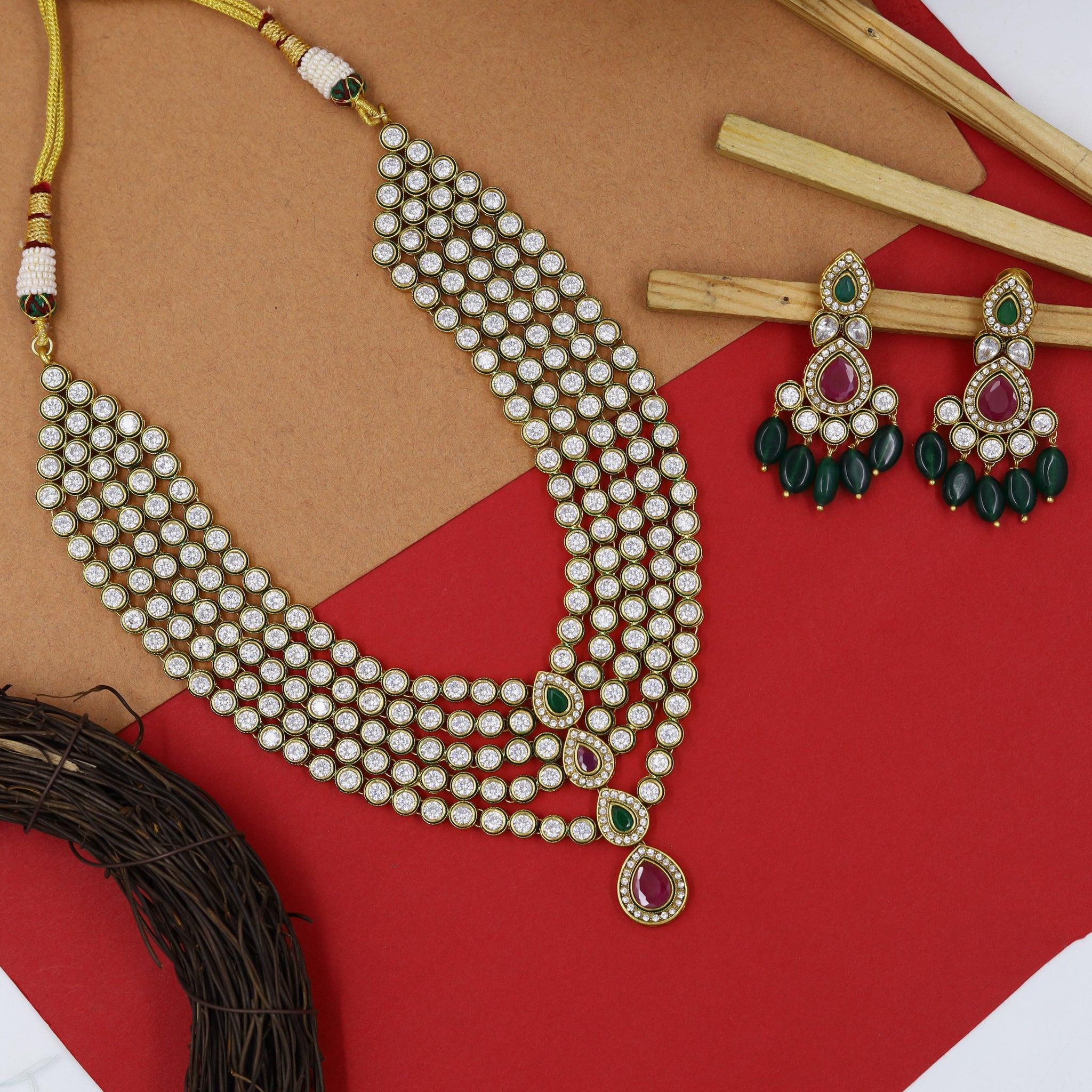 Round Neck Polki Necklace Set 3519-21