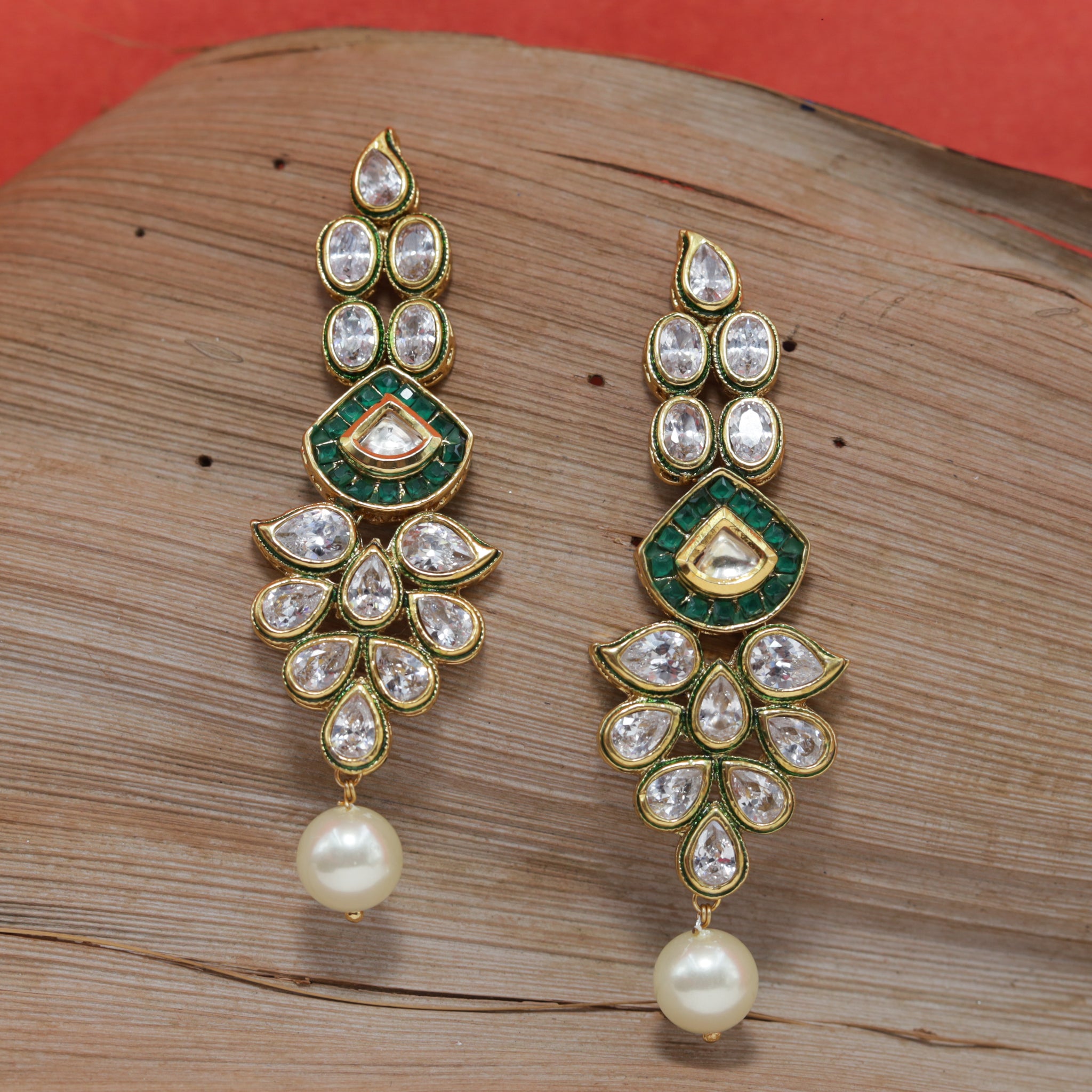 Green Polki Long Earring 6295-1225