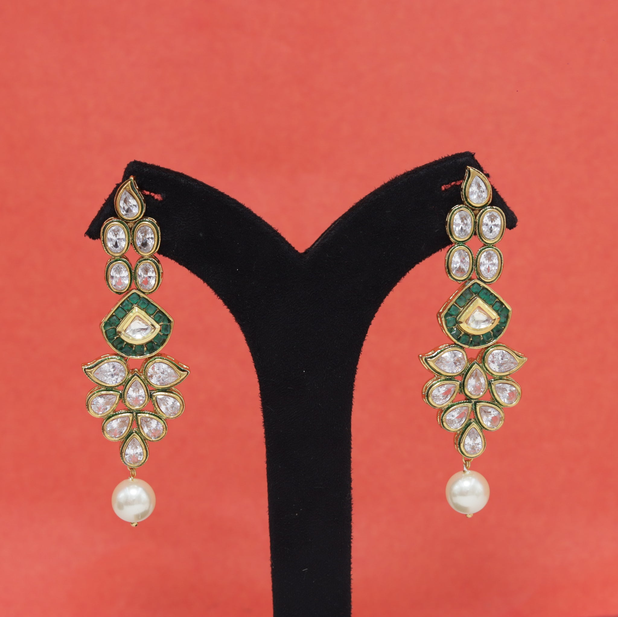 Green Polki Long Earring 6295-1225