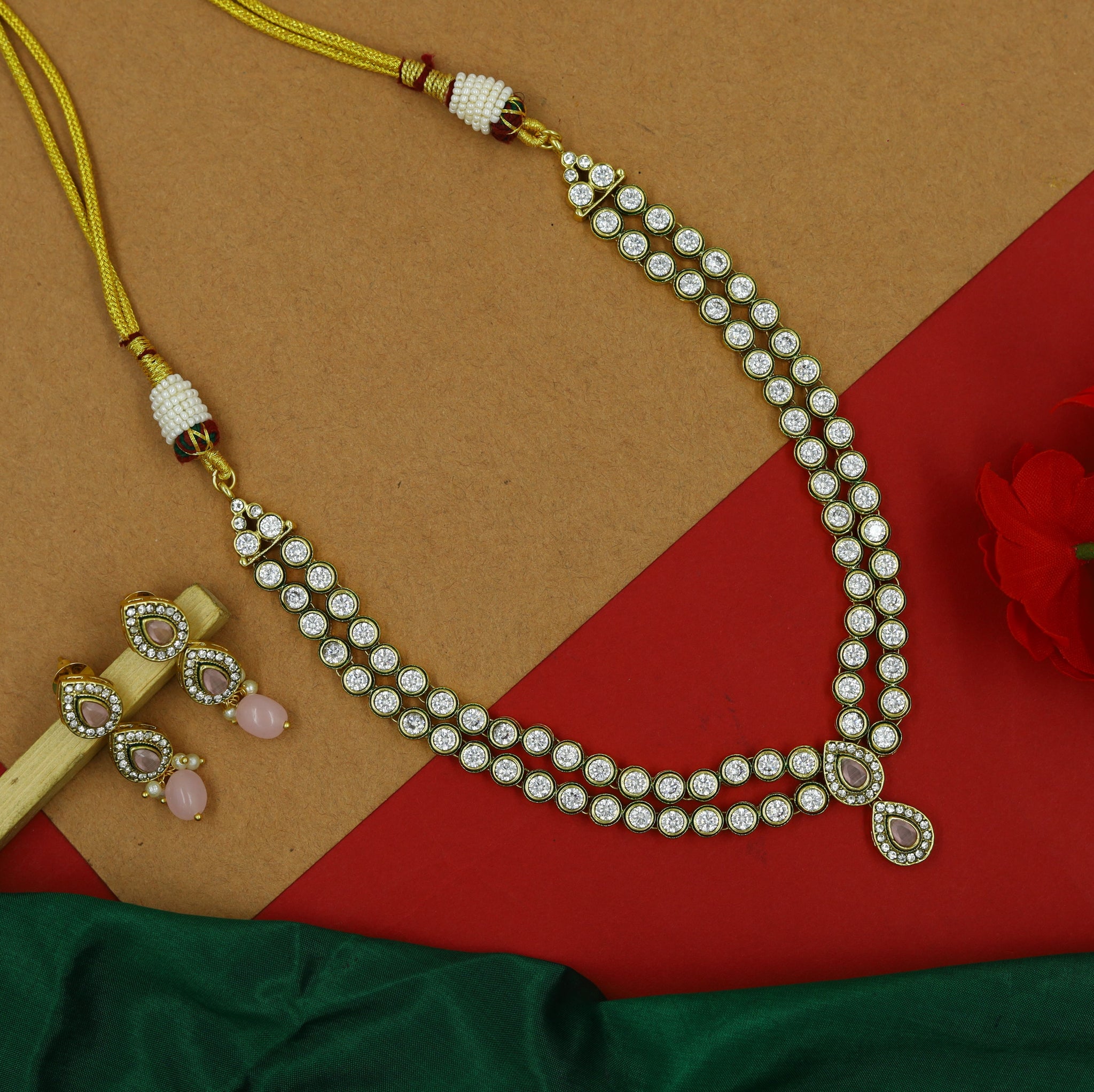 Round Neck Polki Necklace Set 14896-21