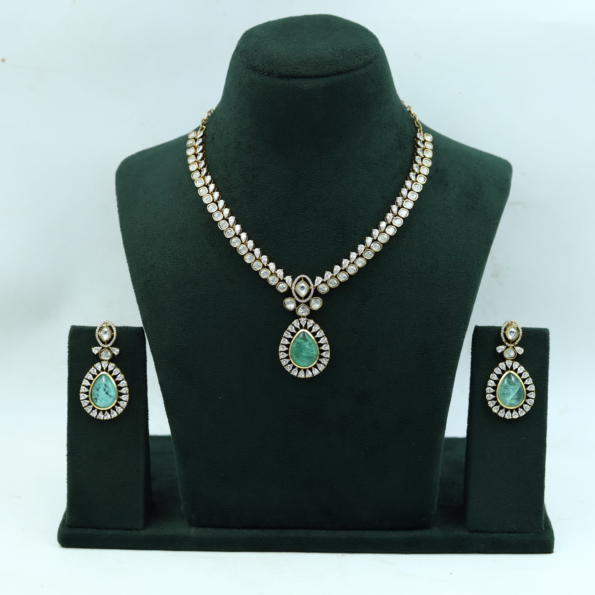 Sabyasachi Inspired Moissanite Round Neck Kundan Necklace Set 15099-87