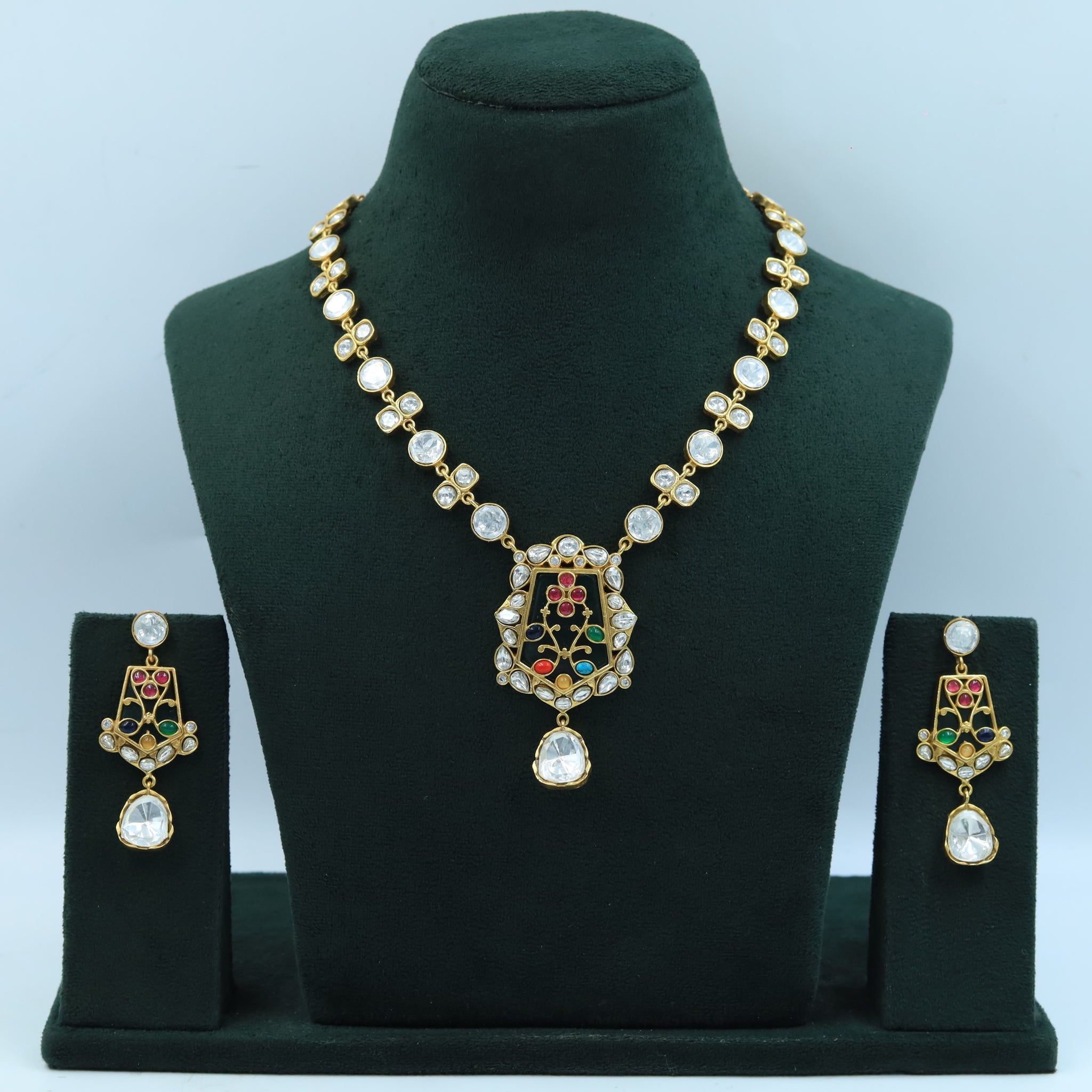 Sabyasachi Inspired Round Neck Moissanite Kundan Necklace Set 16047-87