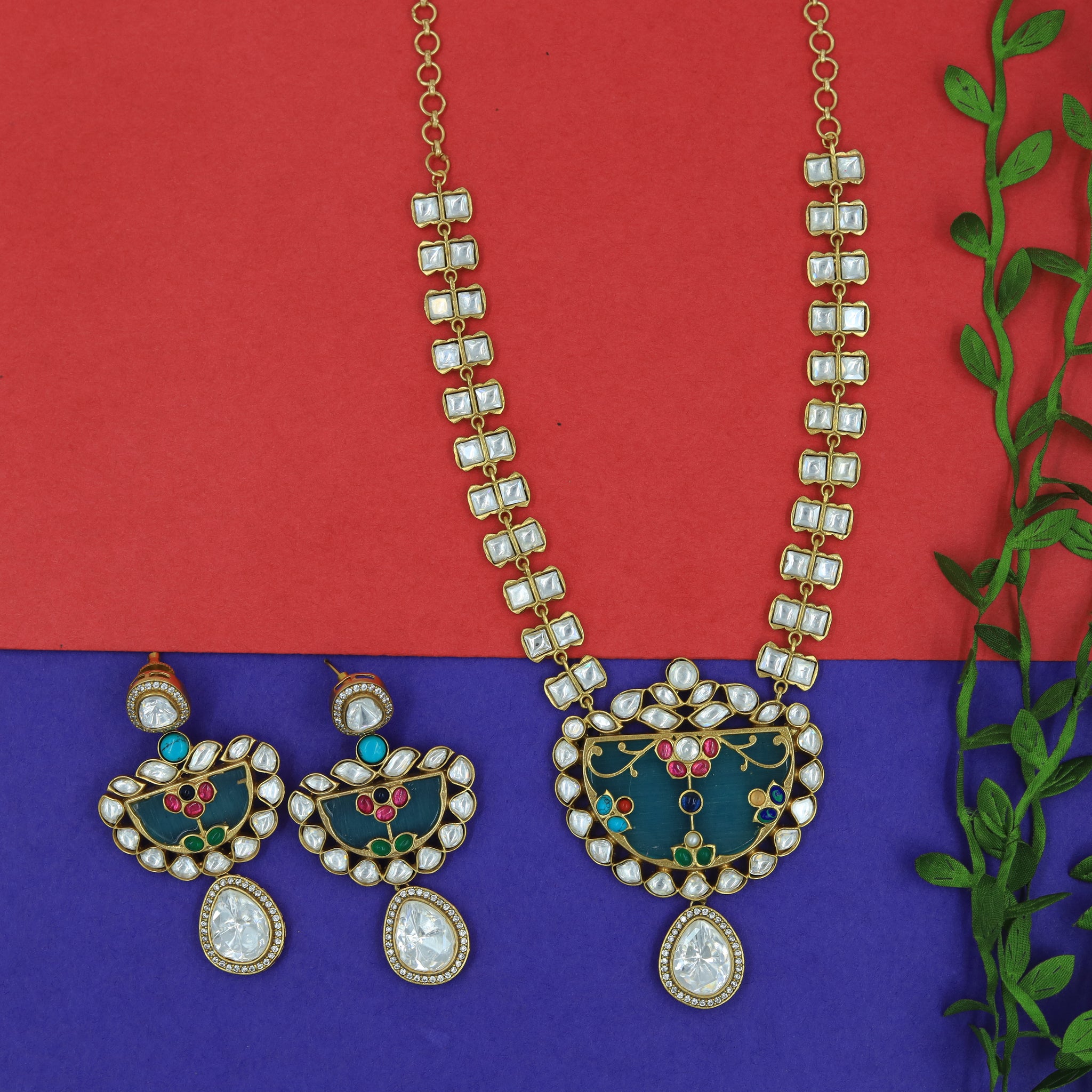 Sabyasachi Inspired Round Neck Moissanite Kundan Necklace Set 16055-87