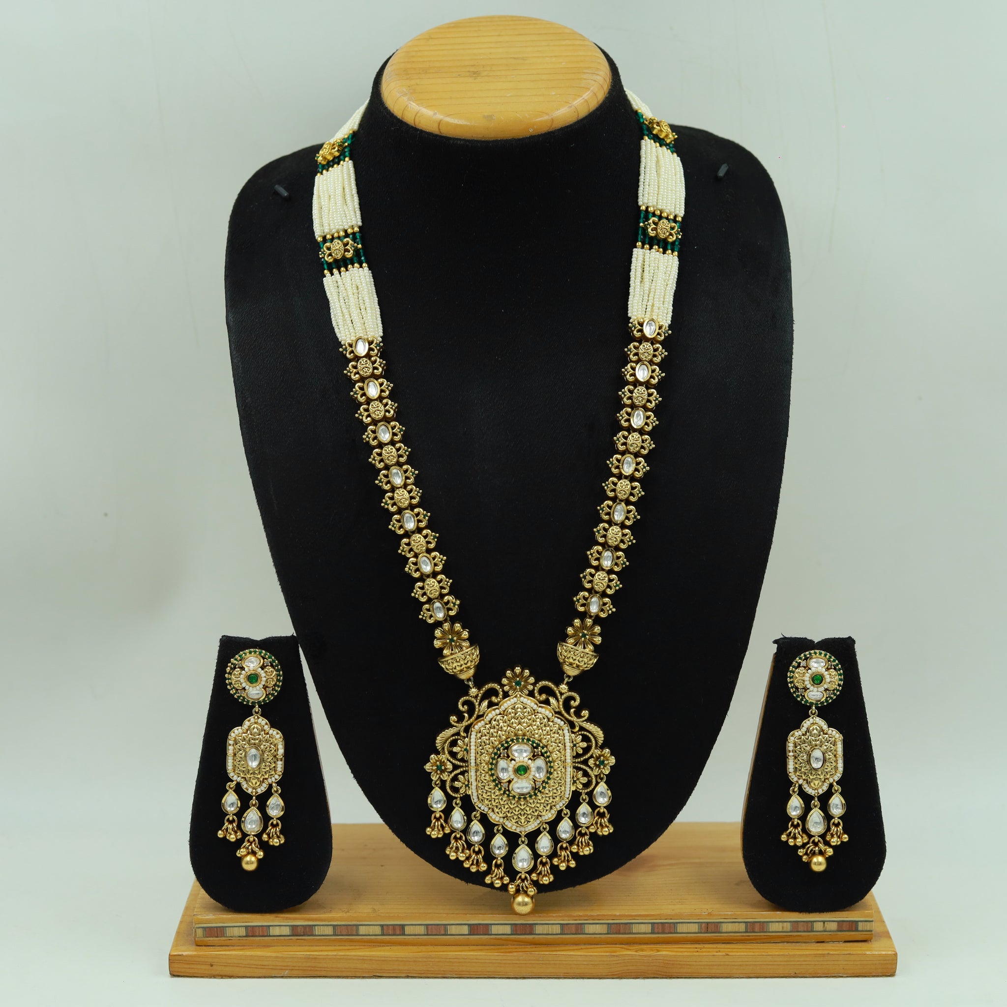 Antique Gold Plated Long Neck Necklace Set 9995-28