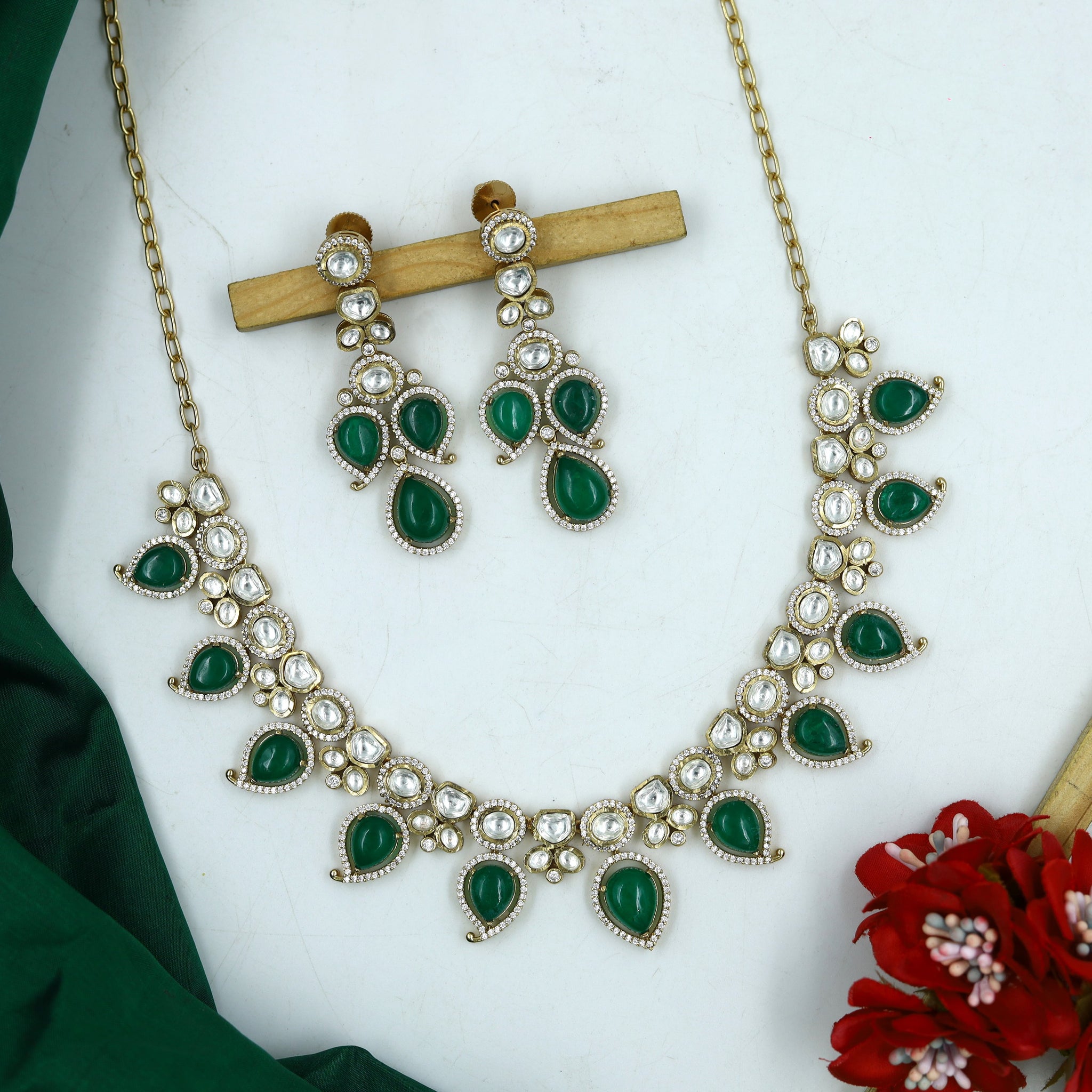 Sabyasachi Inspired Moissanite Round Neck Kundan Necklace Set 15108-87