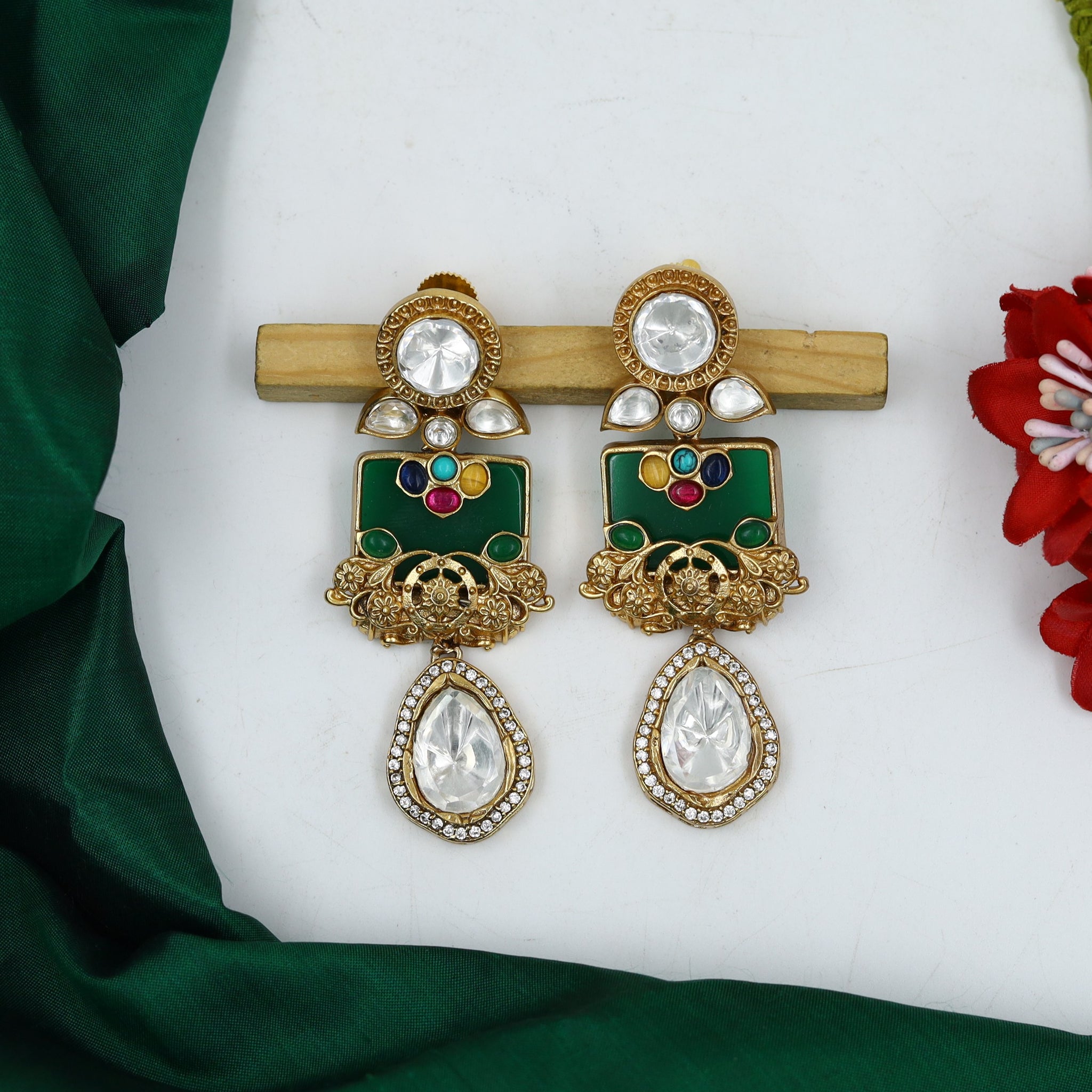 Sabyasachi Inspired Moissanite Danglers Kundan Earring 15079-87