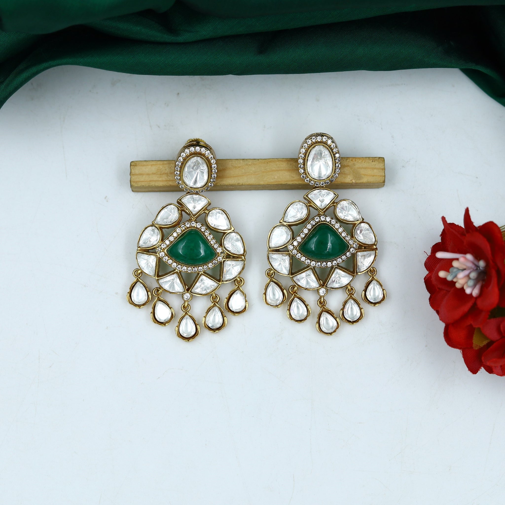 Sabyasachi Inspired Moissanite Danglers Kundan Earring 15078-87