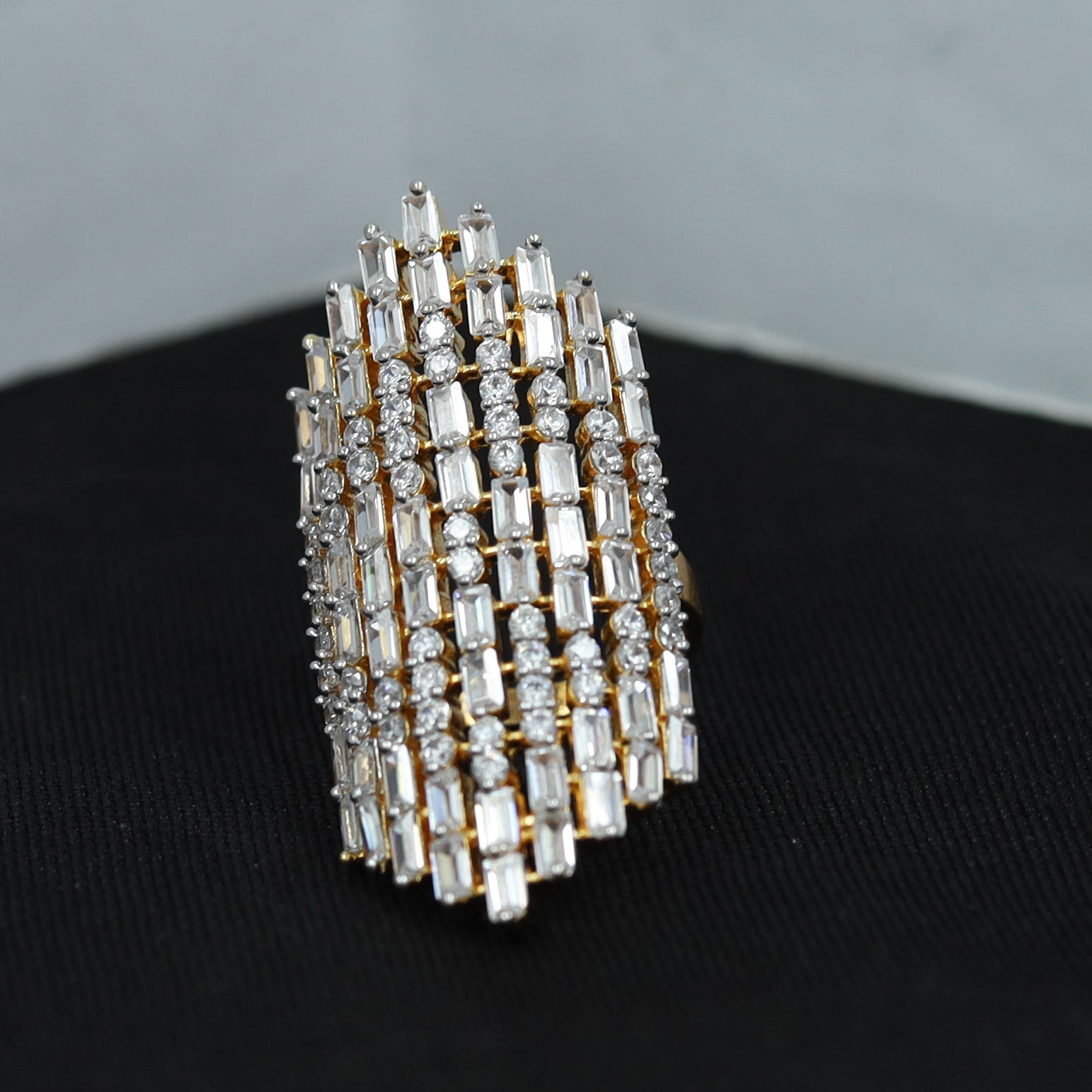 Beautiful American Diamond Ring With Crystal Work In Gold Finish 6165