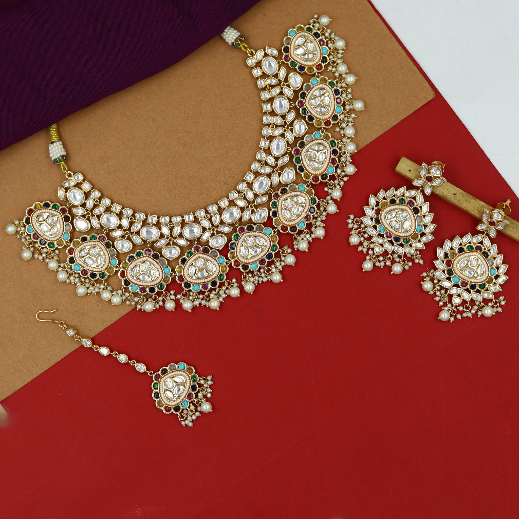 Sabyasachi Inspired Round Neck Kundan Bridal Necklace Set 15220-68